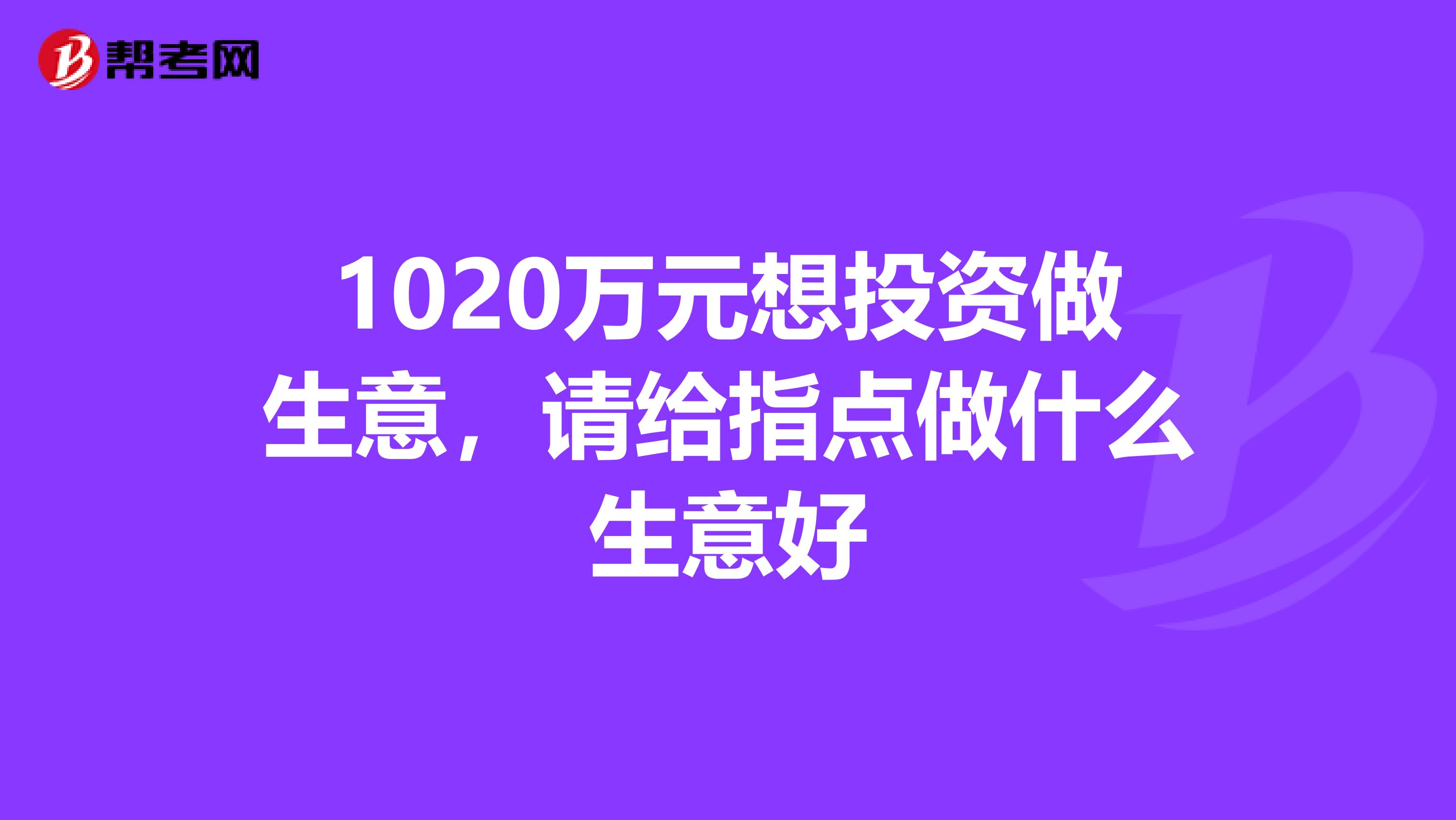 1020万元想投资做生意,请给指点做什么生意好