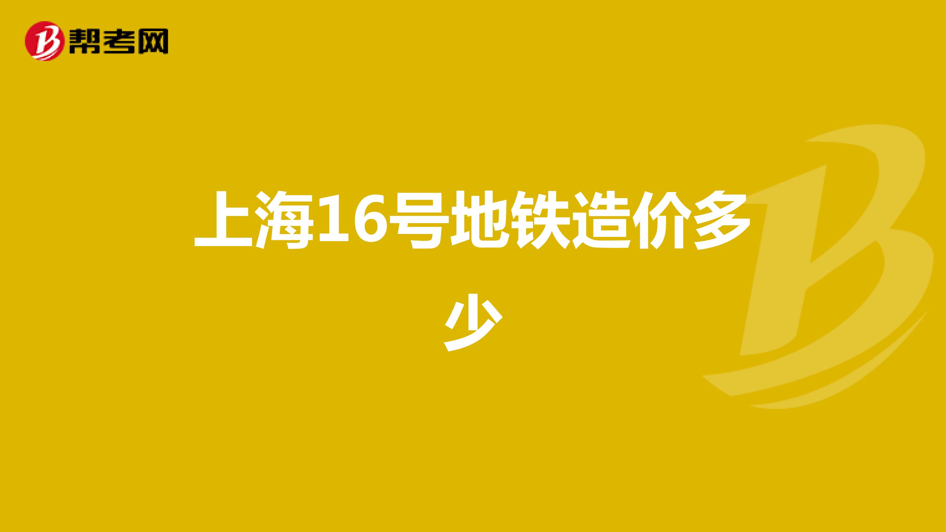 上海16号地铁造价多少