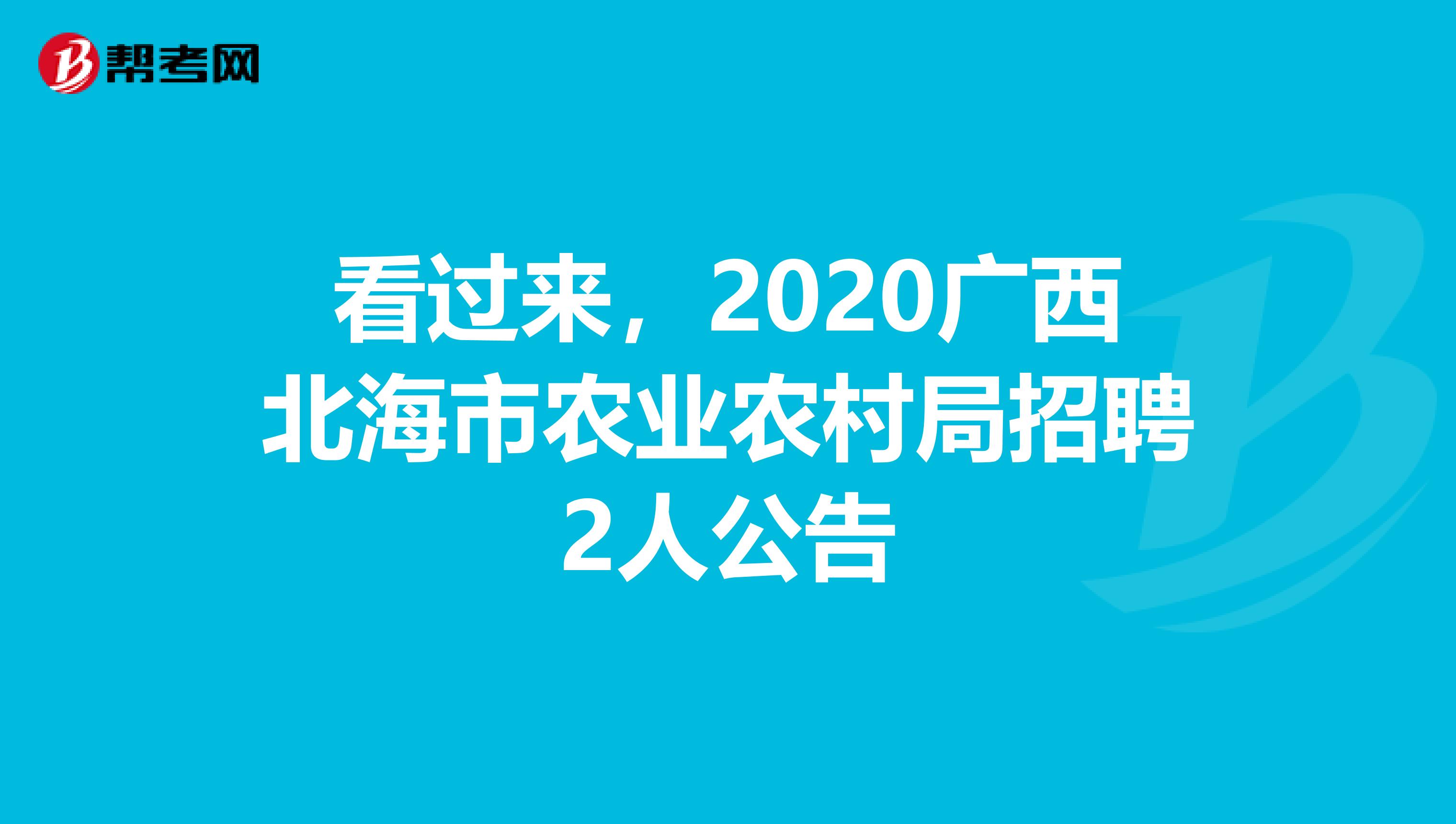 看过来，2020广西北海市农业农村局招聘2人公告