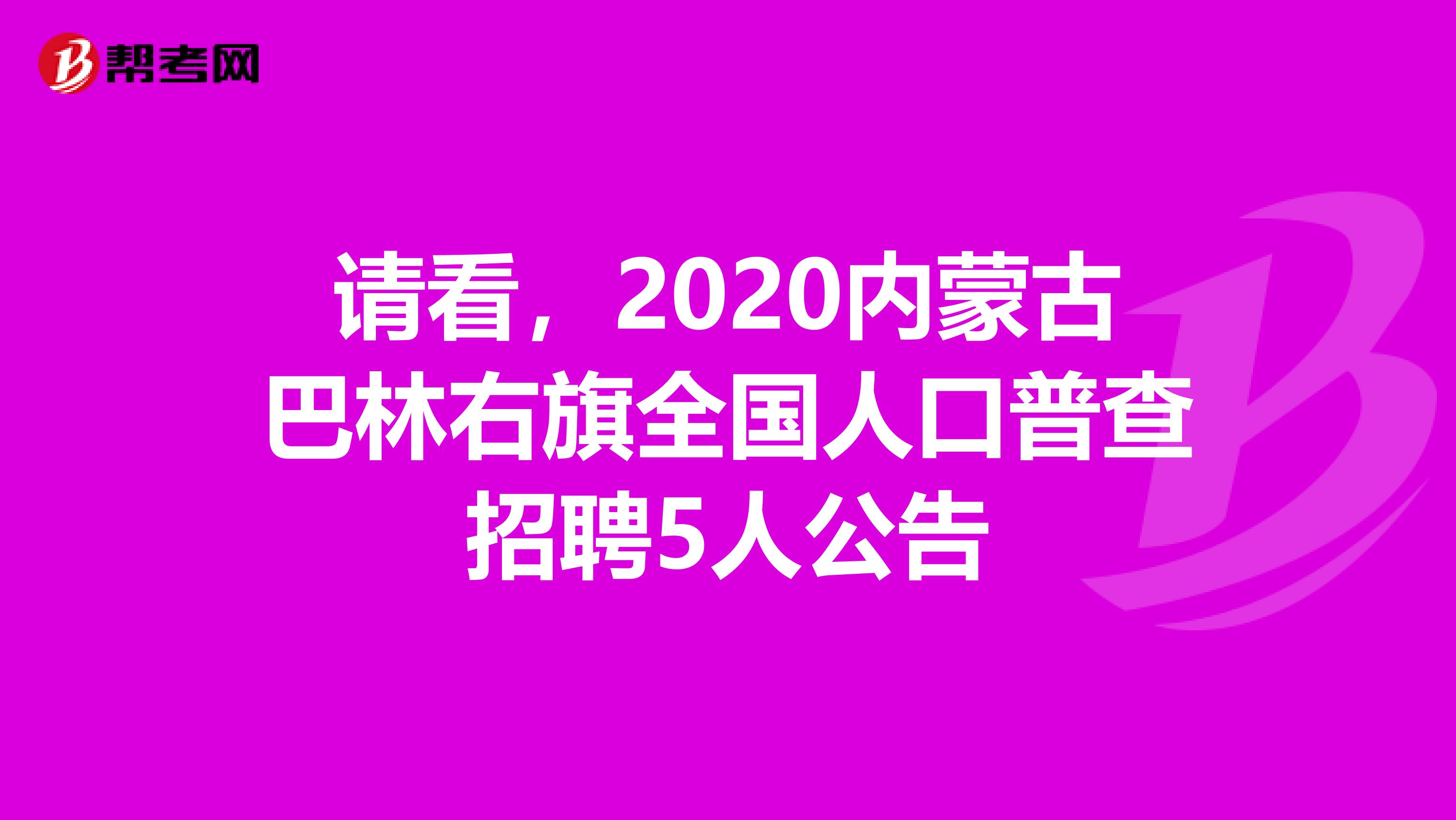 请看，2020内蒙古巴林右旗全国人口普查招聘5人公告