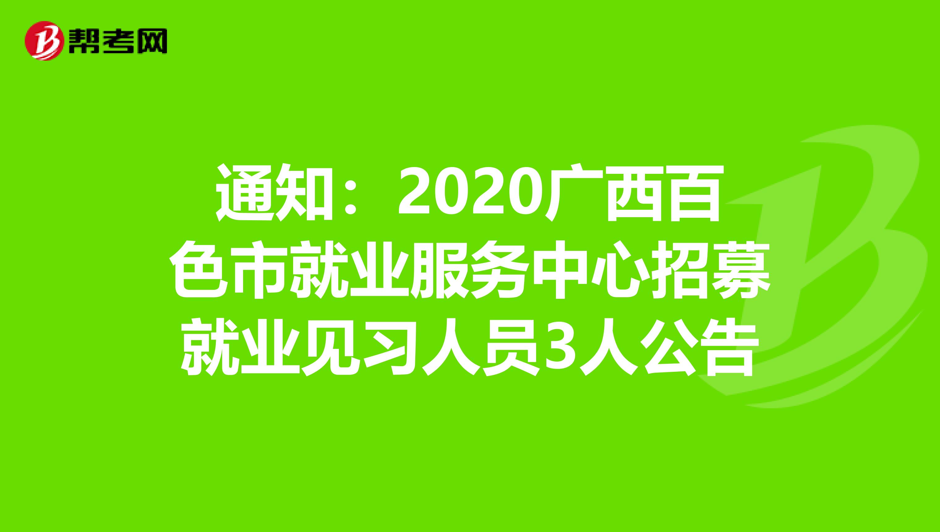 通知：2020广西百色市就业服务中心招募就业见习人员3人公告