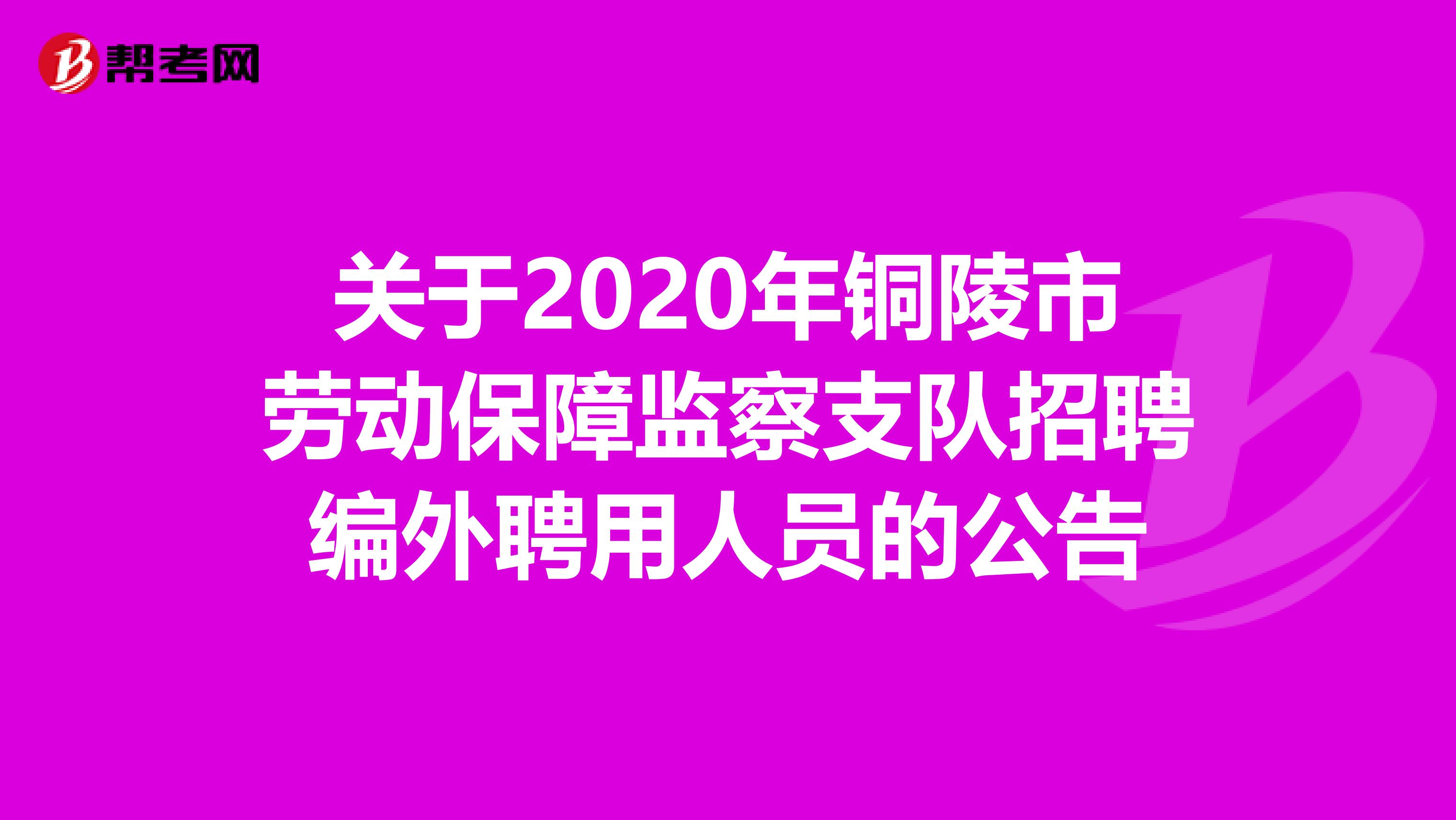 关于2020年铜陵市劳动保障监察支队招聘编外聘用人员的公告