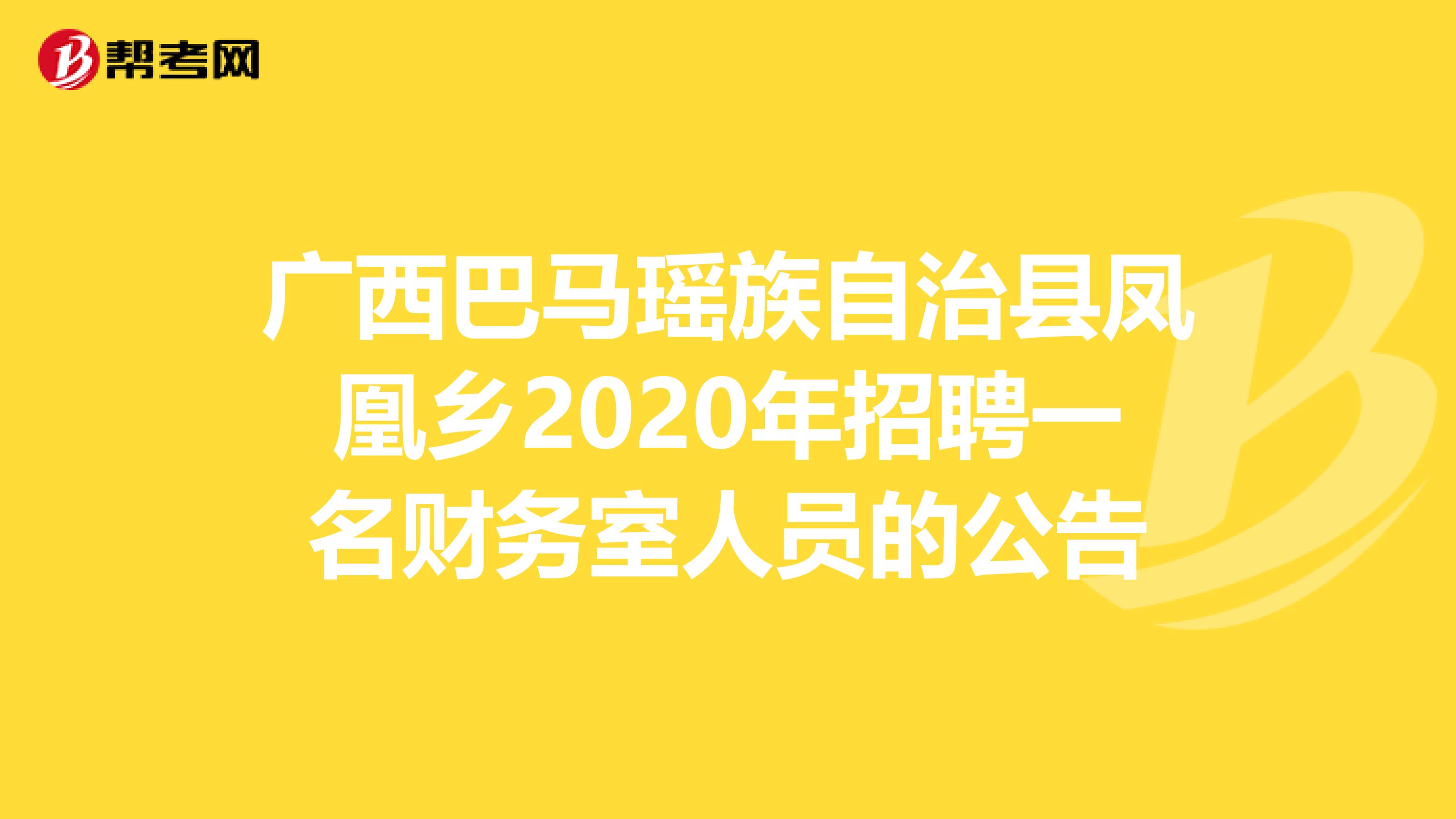 广西巴马瑶族自治县凤凰乡2020年招聘一名财务室人员的公告