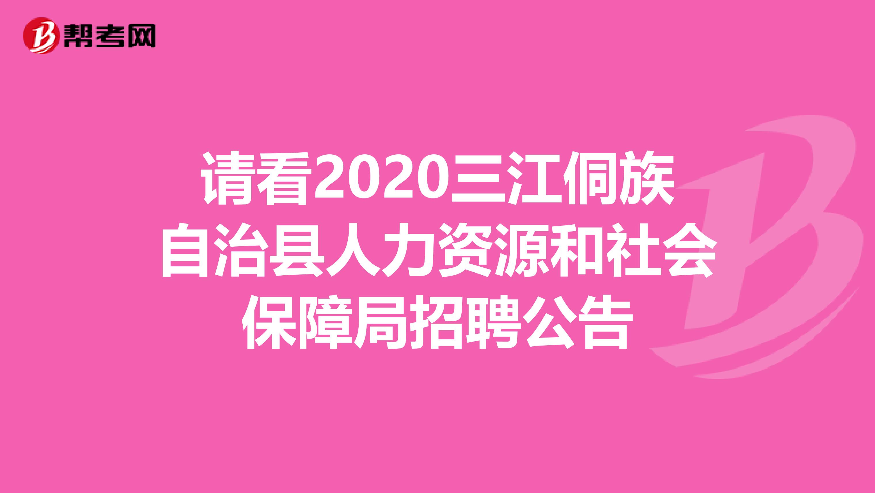 请看2020三江侗族自治县人力资源和社会保障局招聘公告