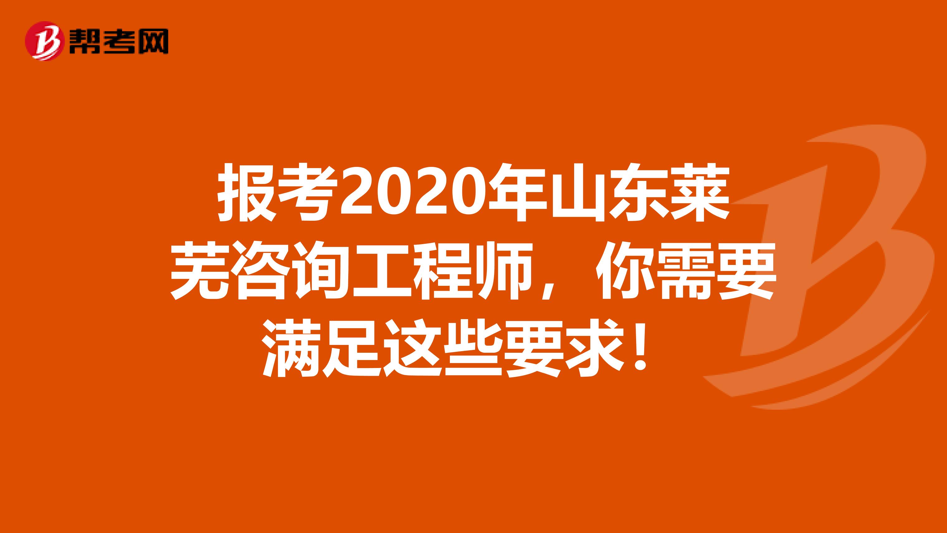 报考2020年山东莱芜咨询工程师，你需要满足这些要求！