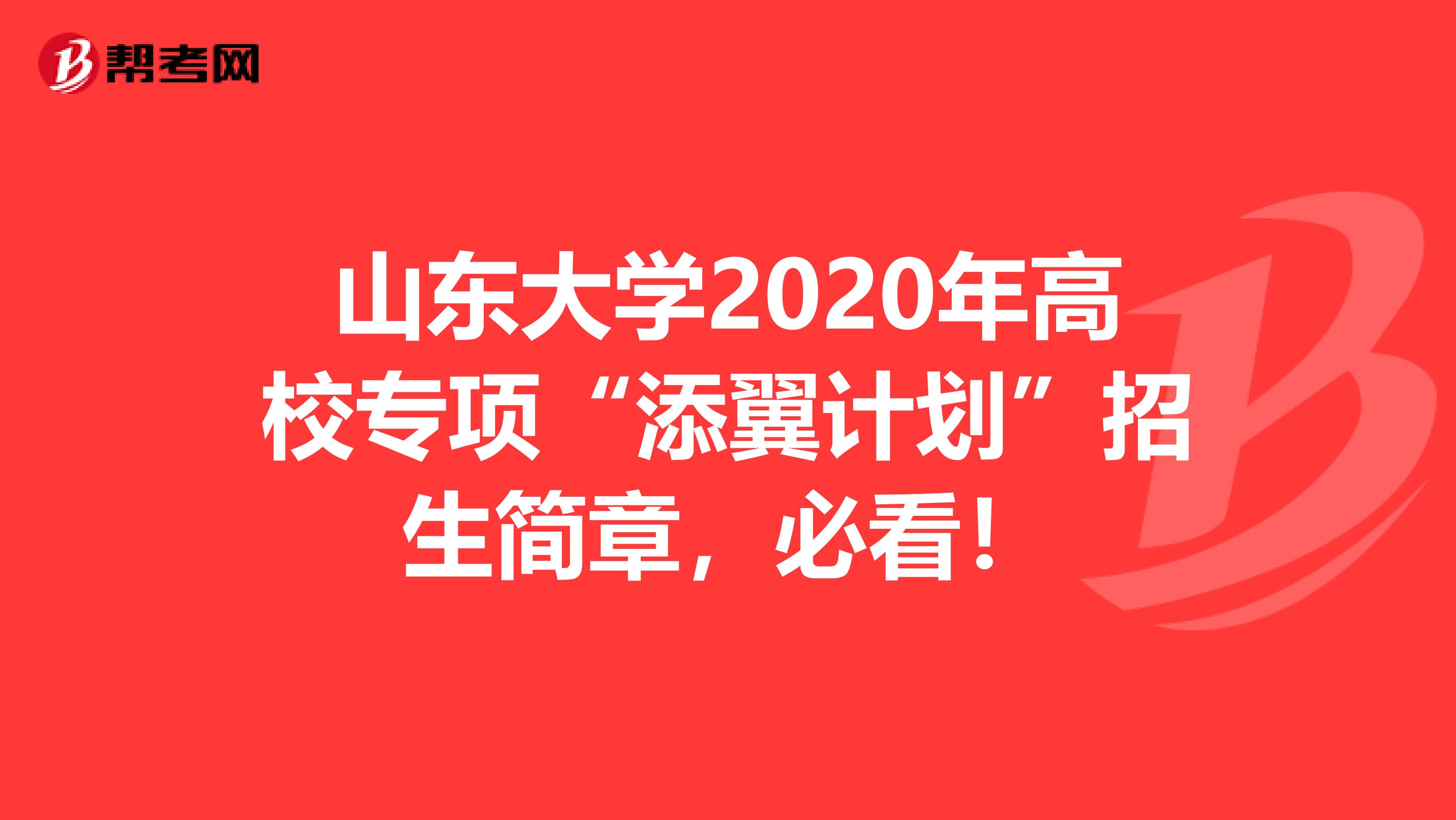 山东大学2020年高校专项“添翼计划”招生简章，必看！