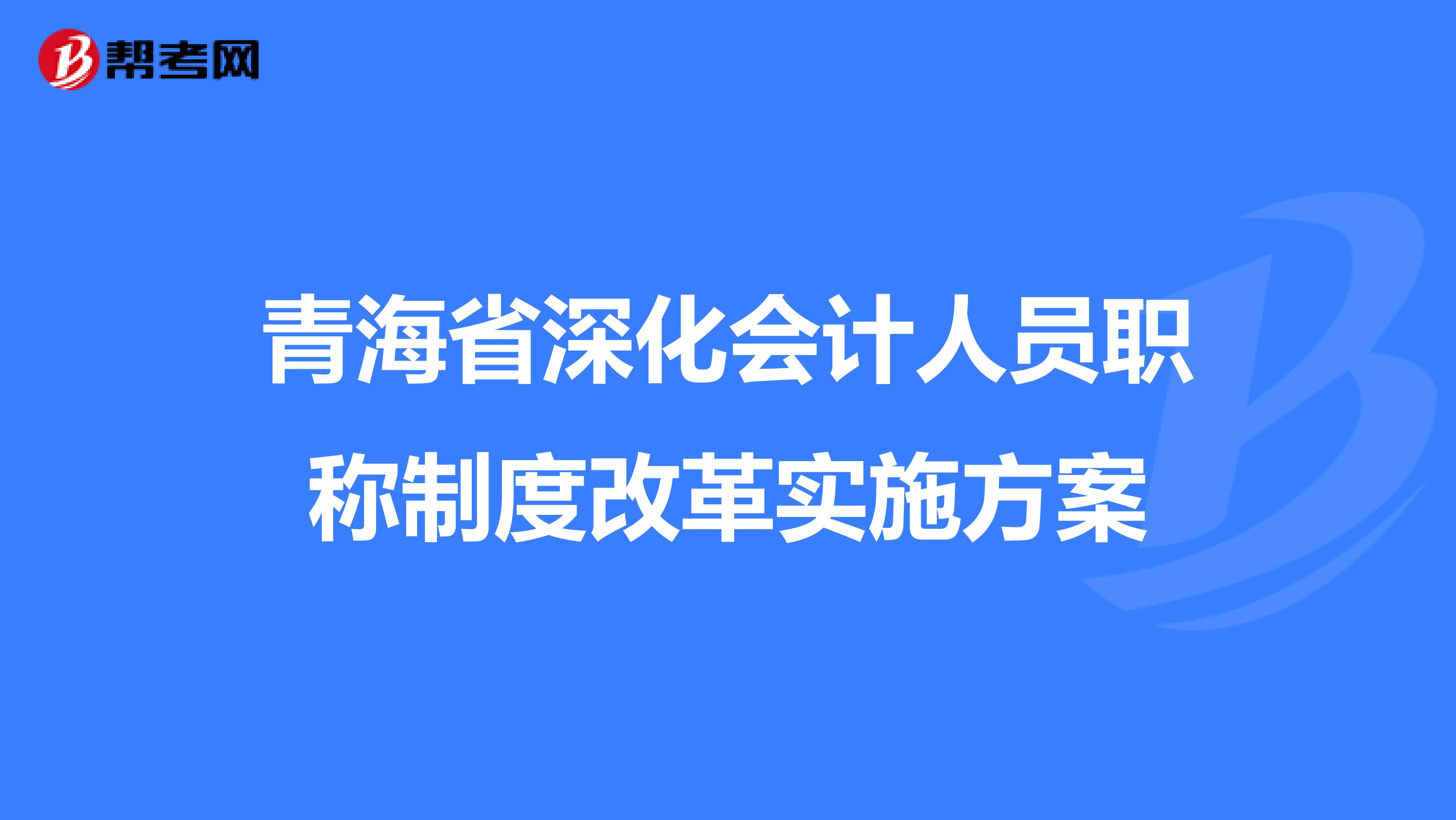 青海省深化会计人员职称制度改革实施方案