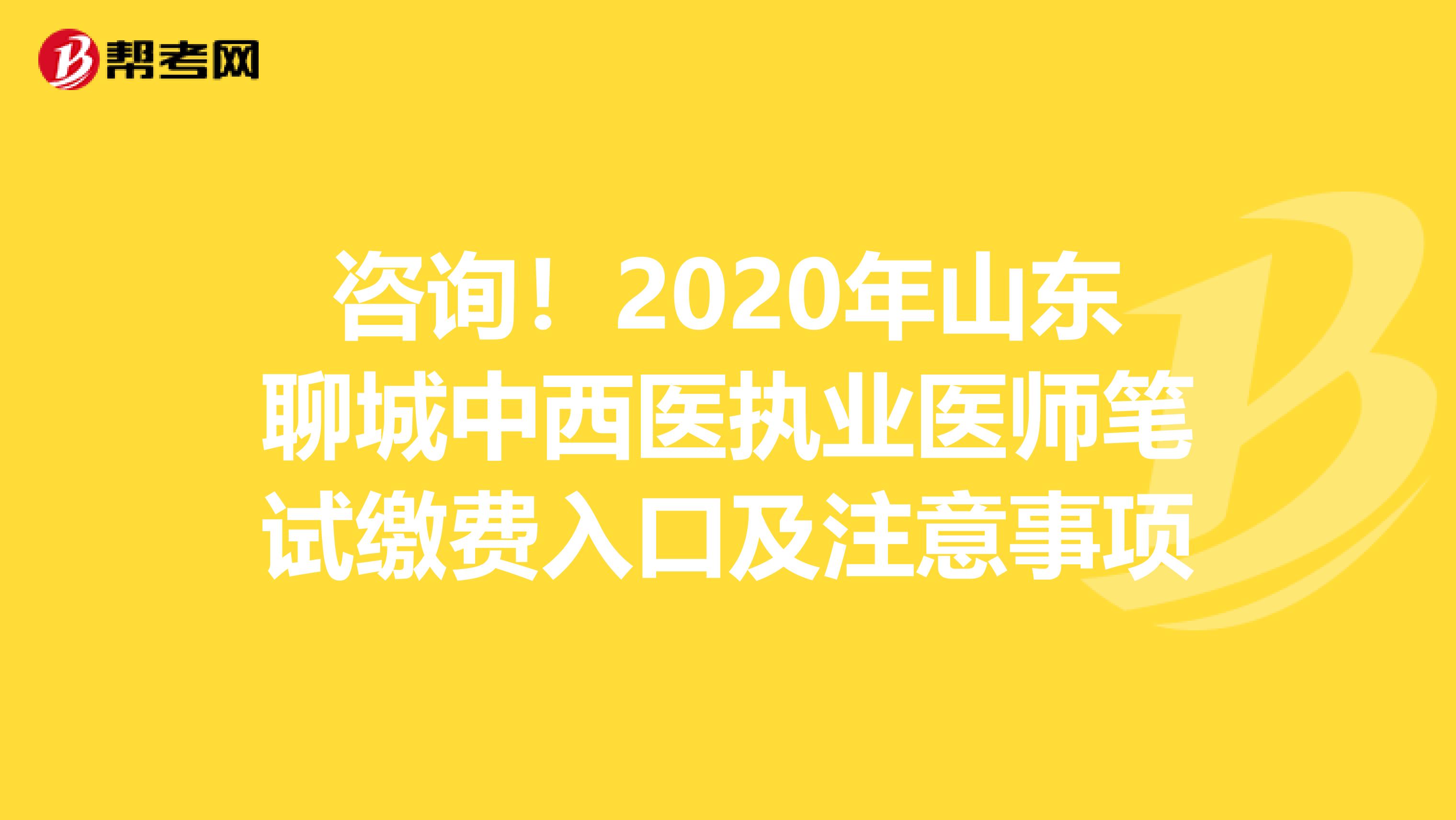 咨询！2020年山东聊城中西医执业医师笔试缴费入口及注意事项