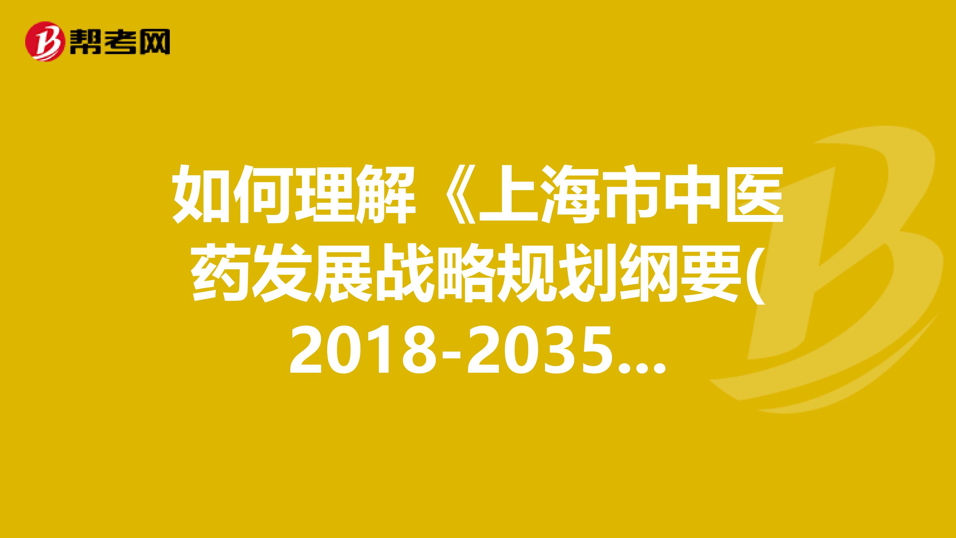 如何理解《上海市中医药发展战略规划纲要(2018-2035年)》