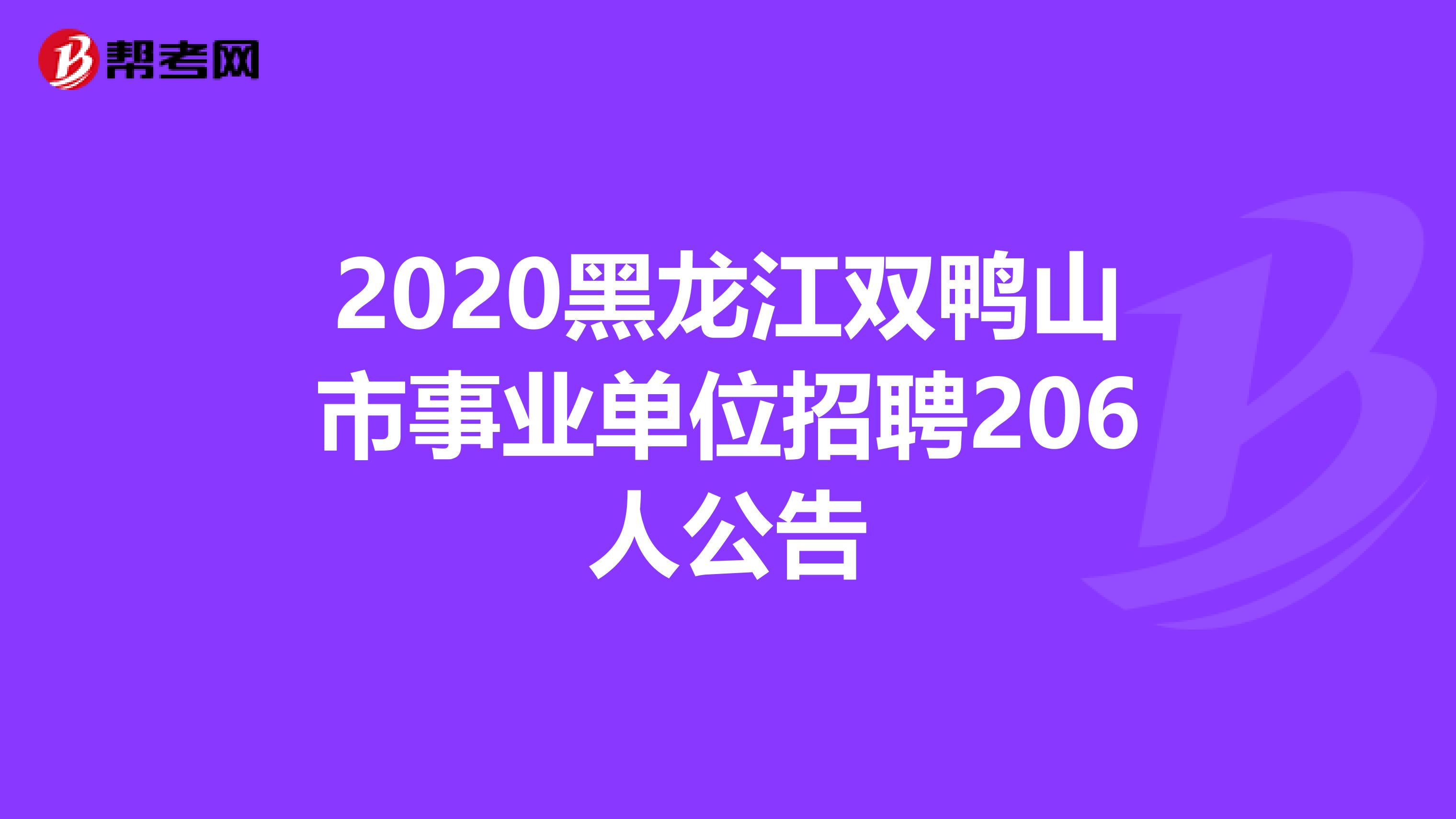 2020黑龙江双鸭山市事业单位招聘206人公告