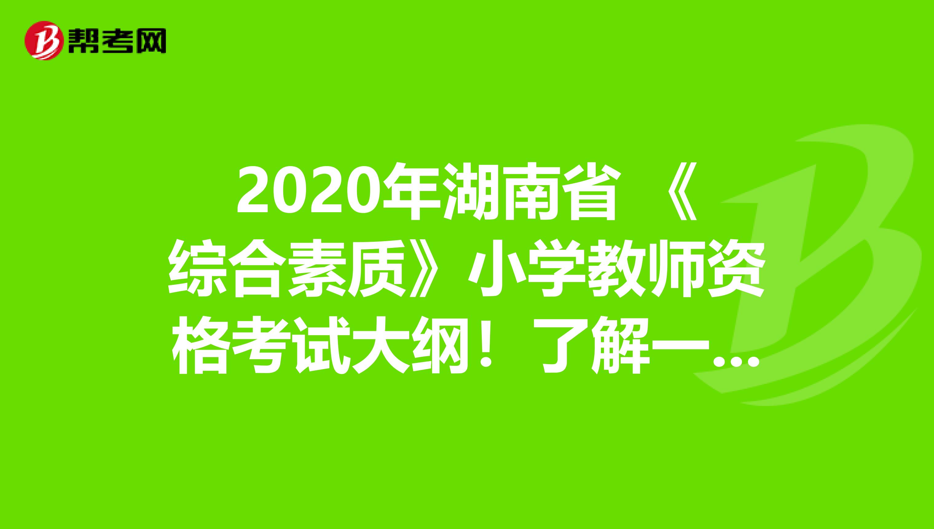 2020年湖南省 《综合素质》小学教师资格考试大纲！了解一下？