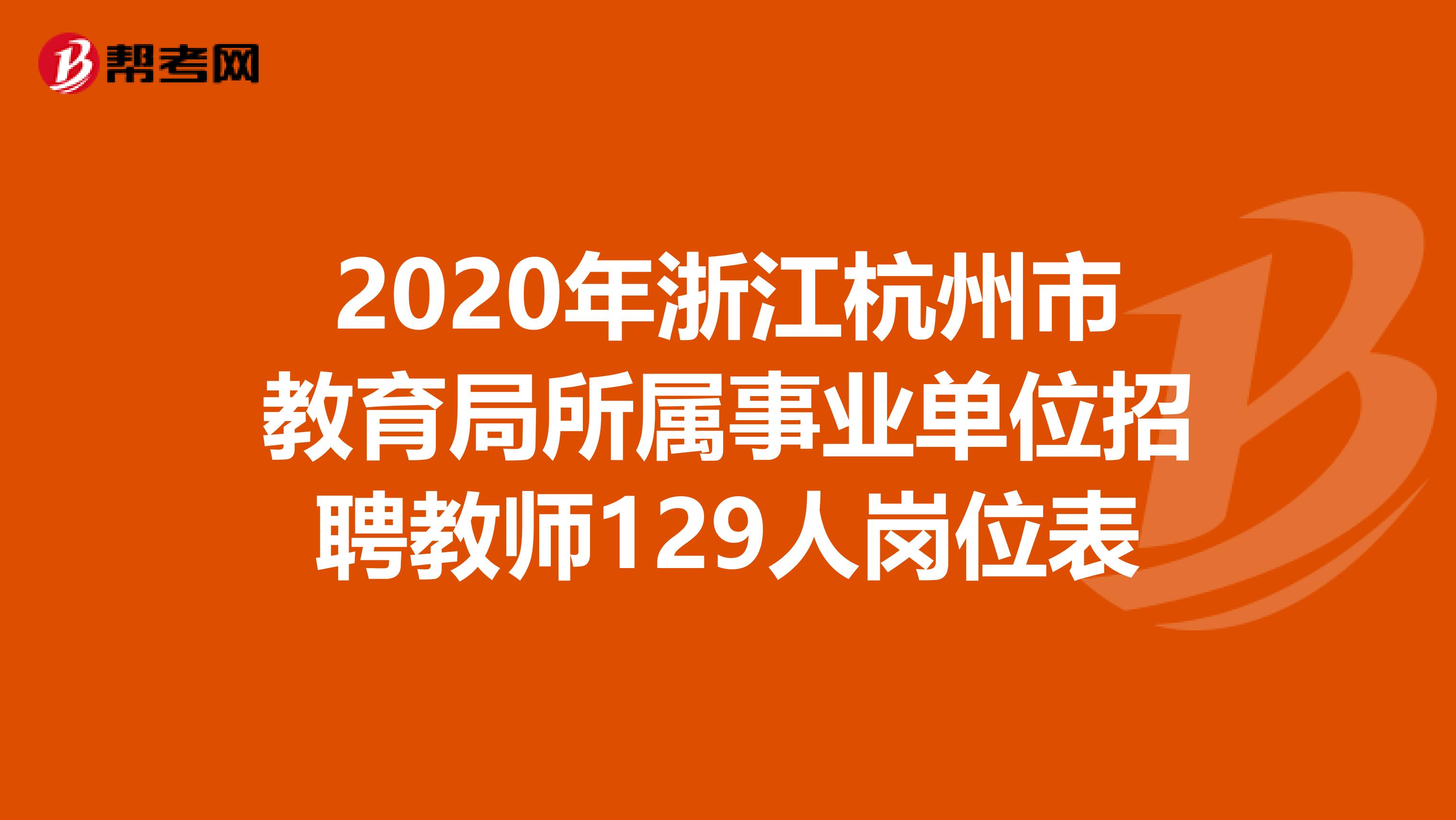 2020年浙江杭州市教育局所属事业单位招聘教师129人岗位表