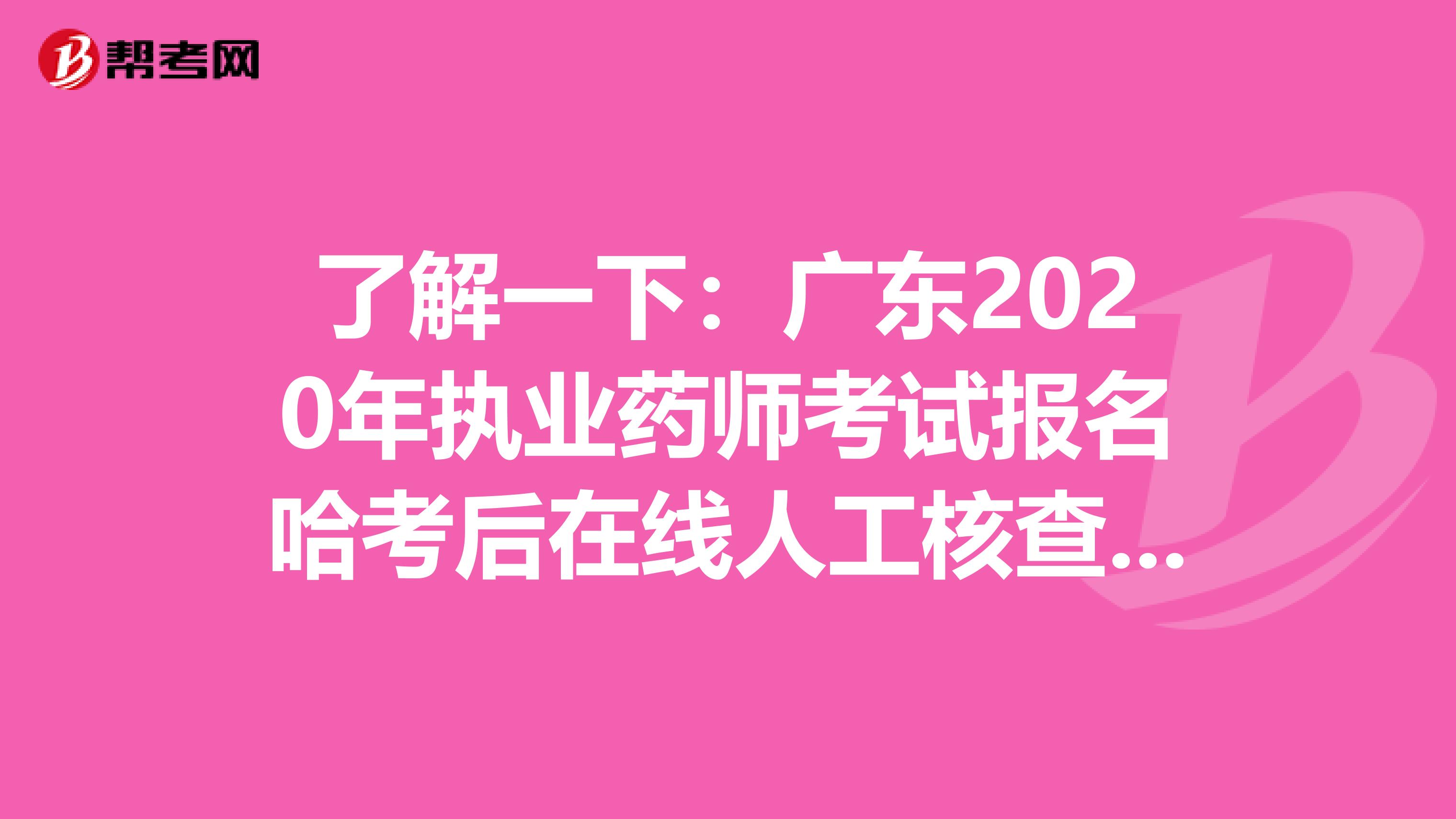 了解一下：广东2020年执业药师考试报名哈考后在线人工核查安排