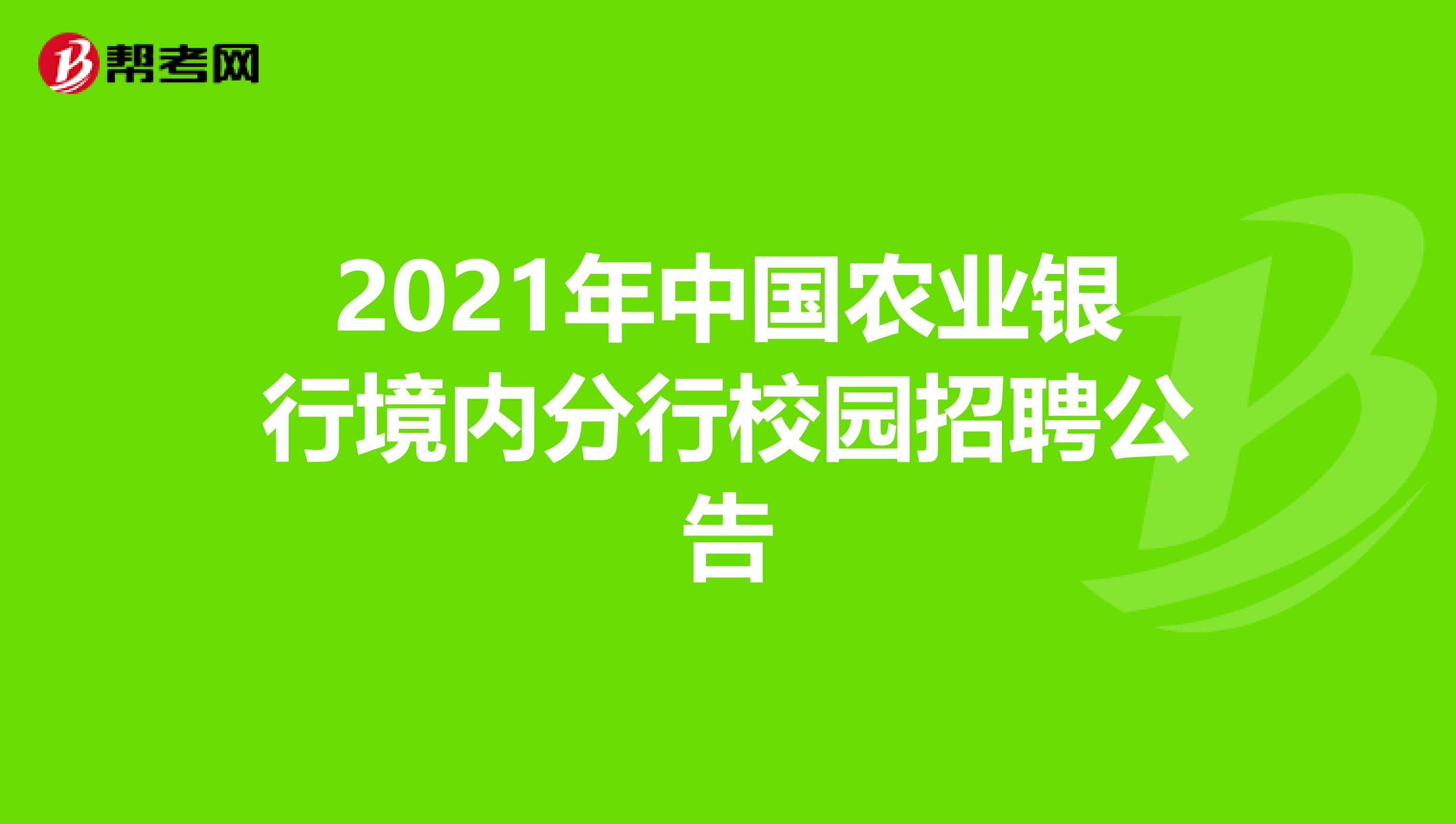2021年中国农业银行境内分行校园招聘公告