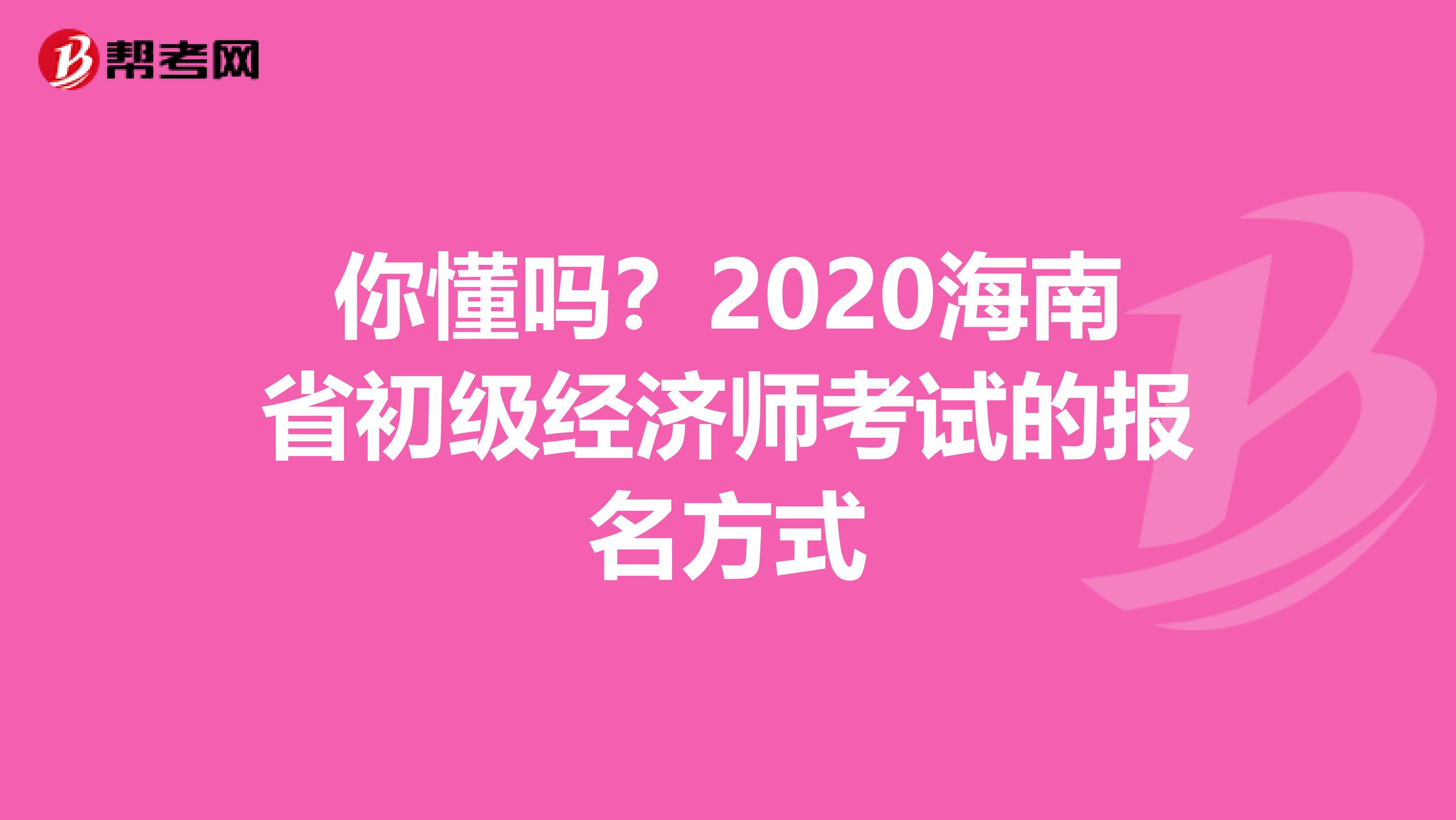 你懂吗？2020海南省初级经济师考试的报名方式