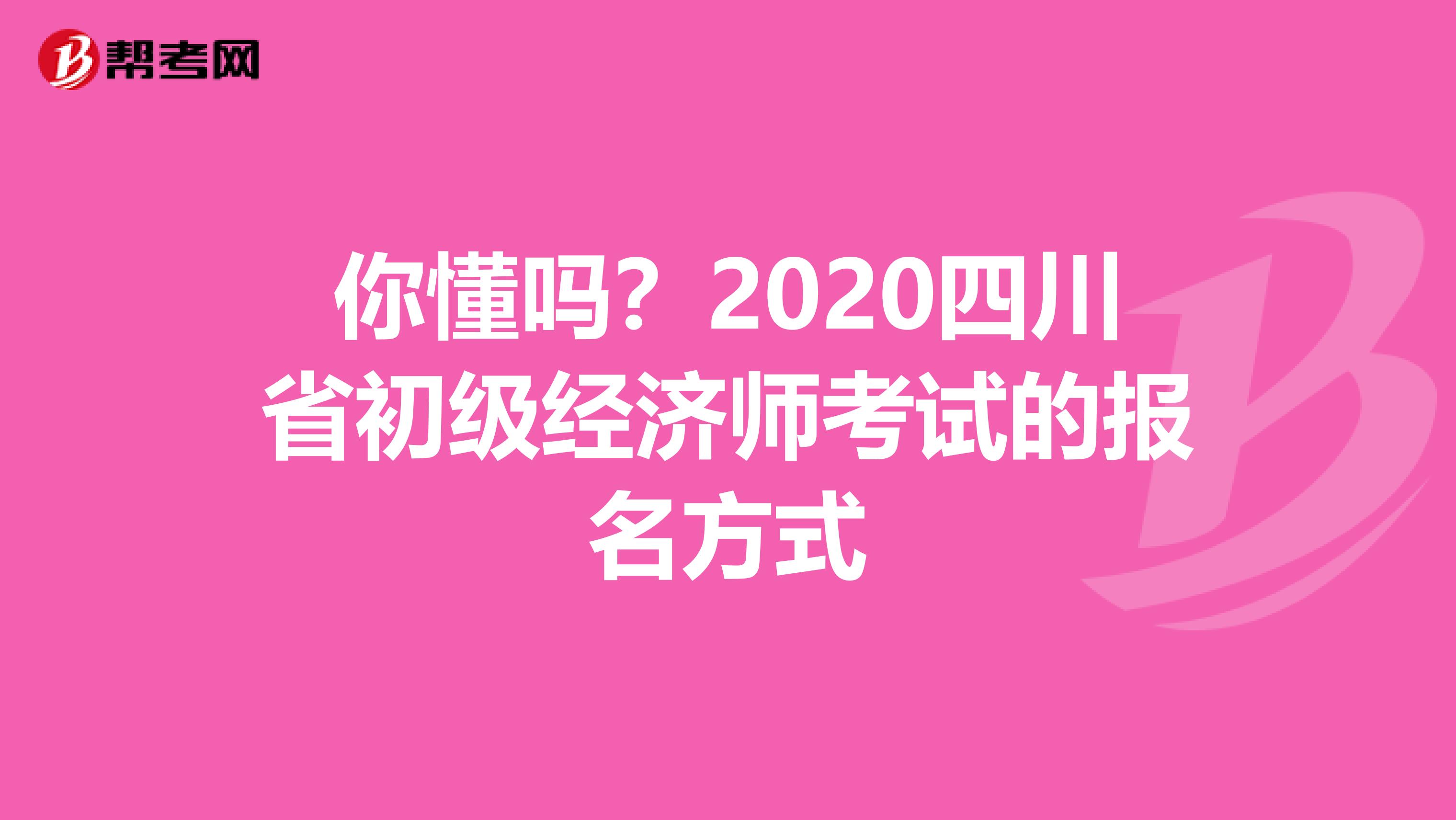 你懂吗？2020四川省初级经济师考试的报名方式
