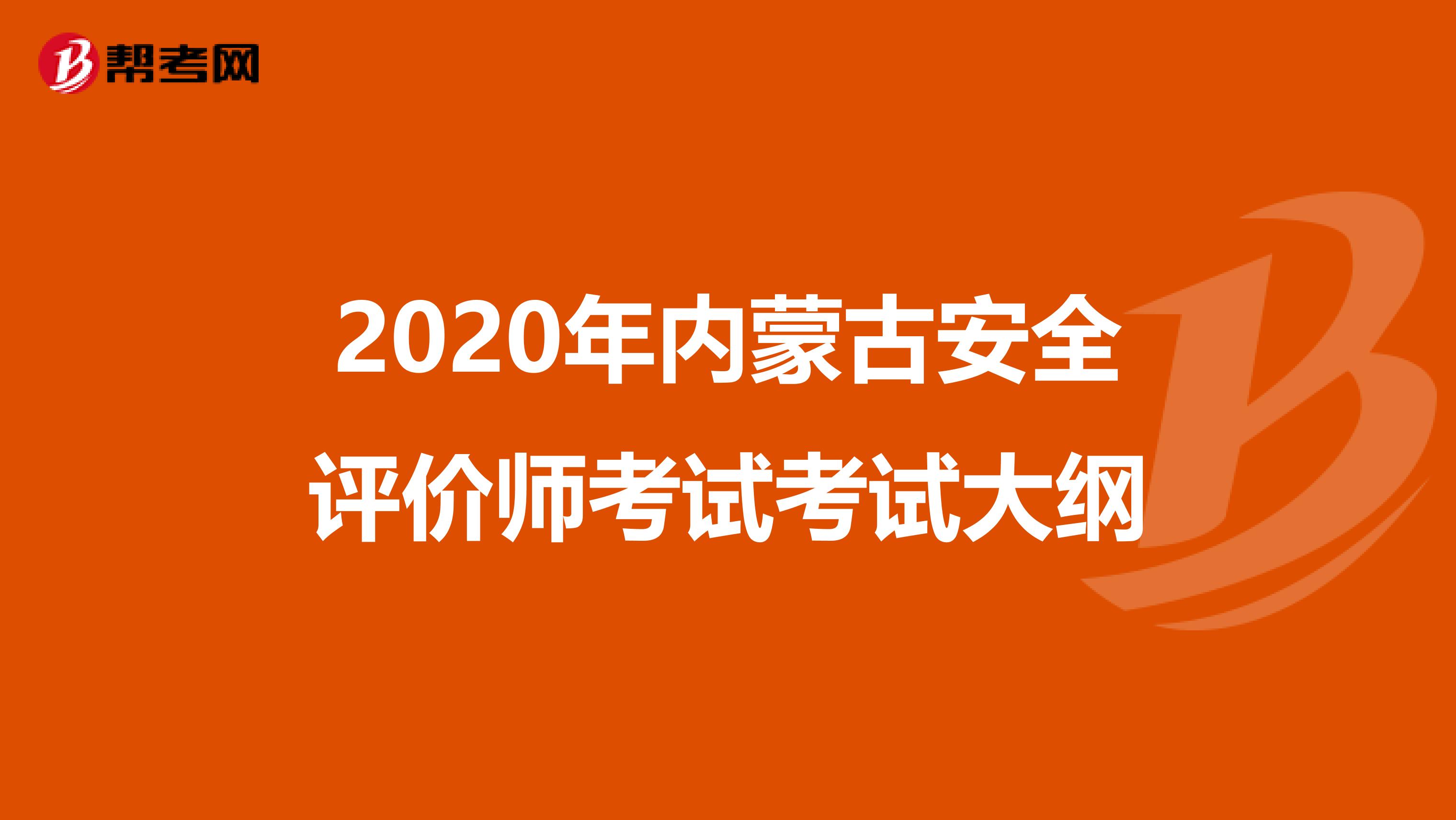 2020年内蒙古安全评价师考试考试大纲