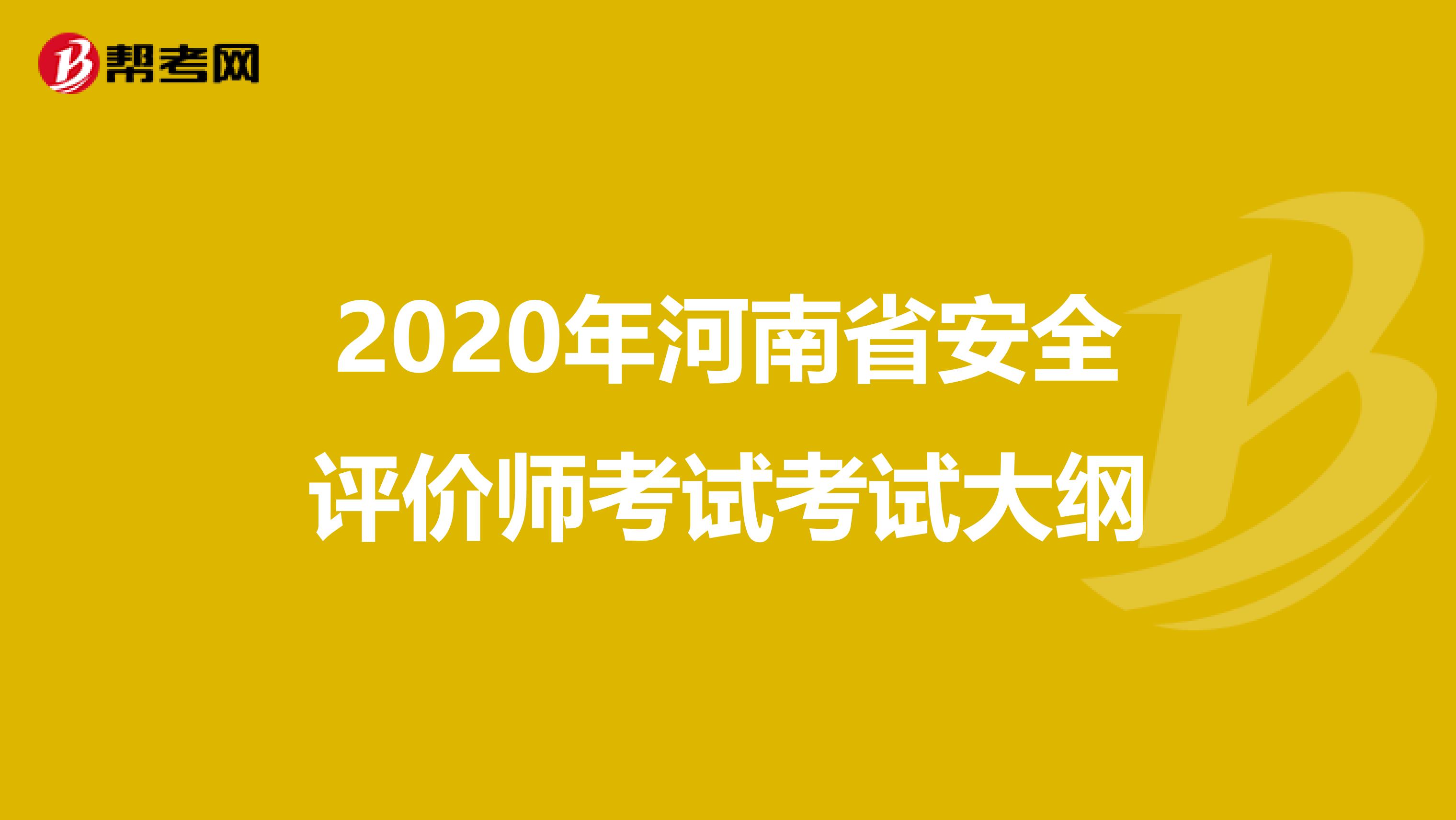 2020年河南省安全评价师考试考试大纲