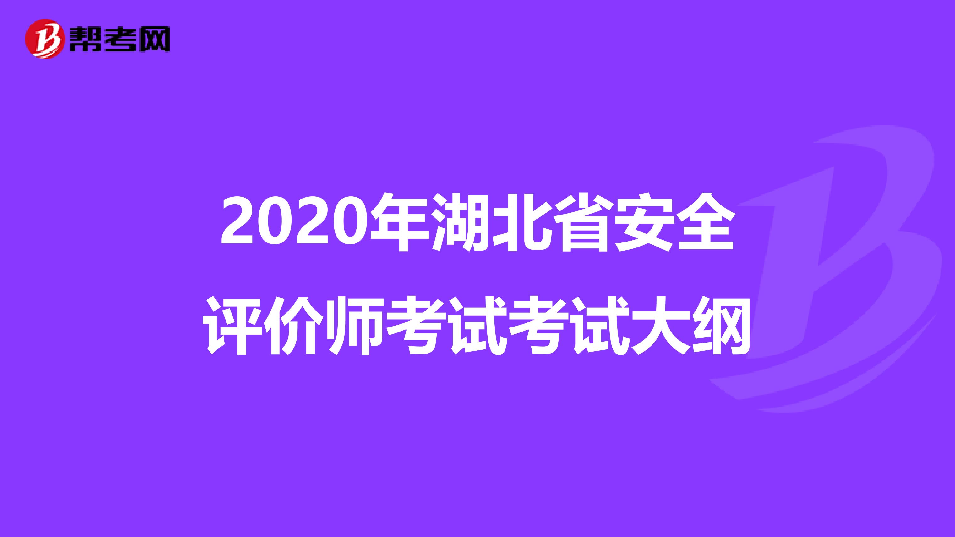 2020年湖北省安全评价师考试考试大纲