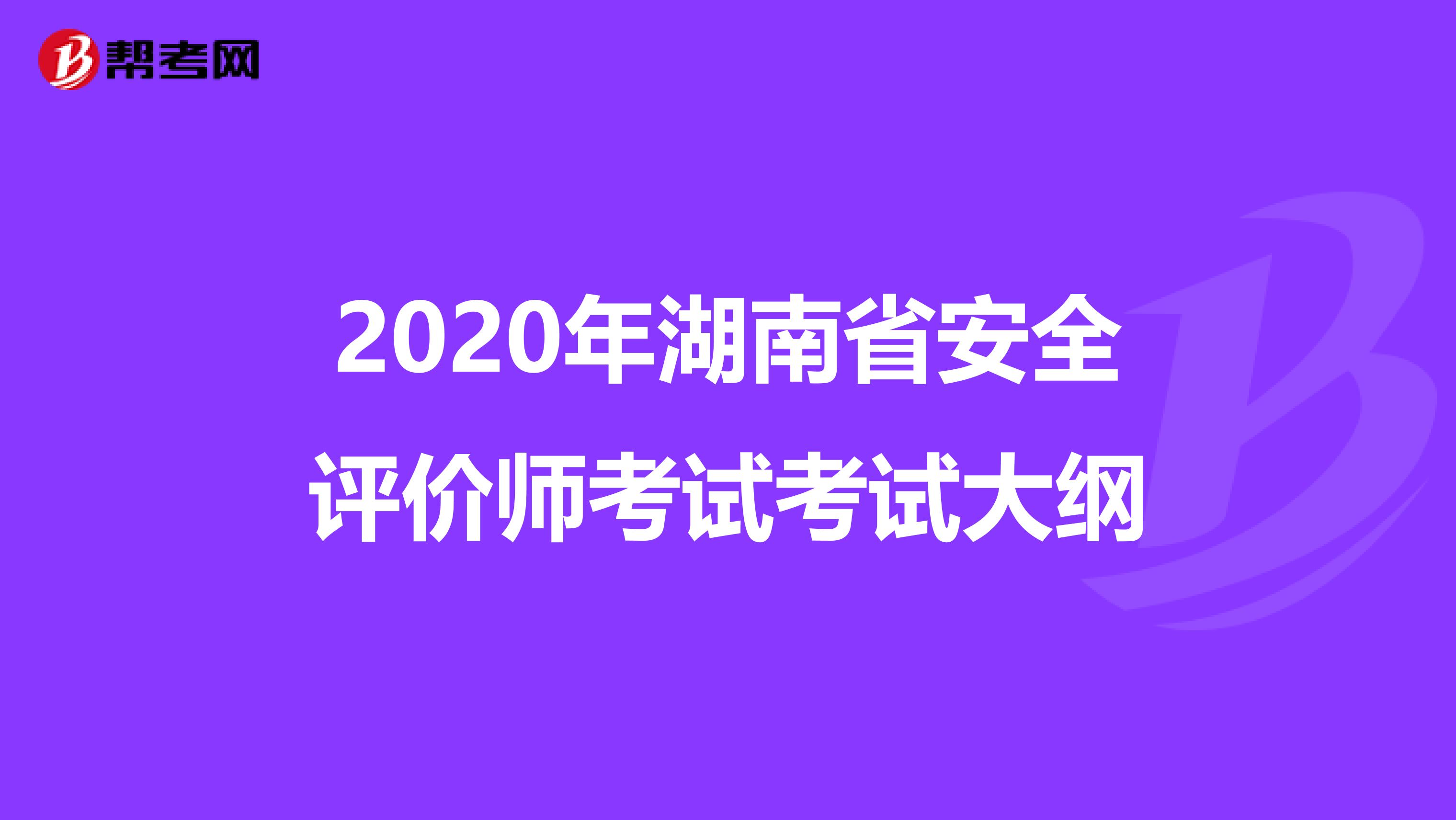 2020年湖南省安全评价师考试考试大纲