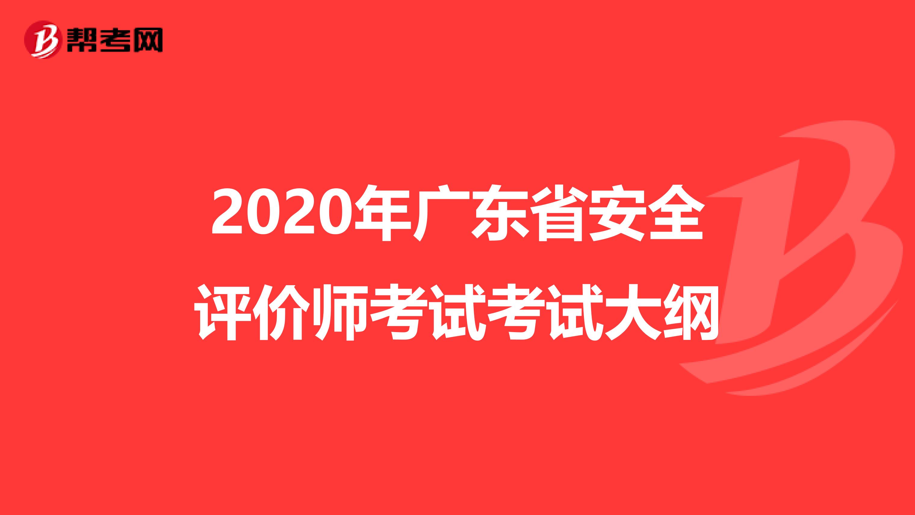 2020年广东省安全评价师考试考试大纲