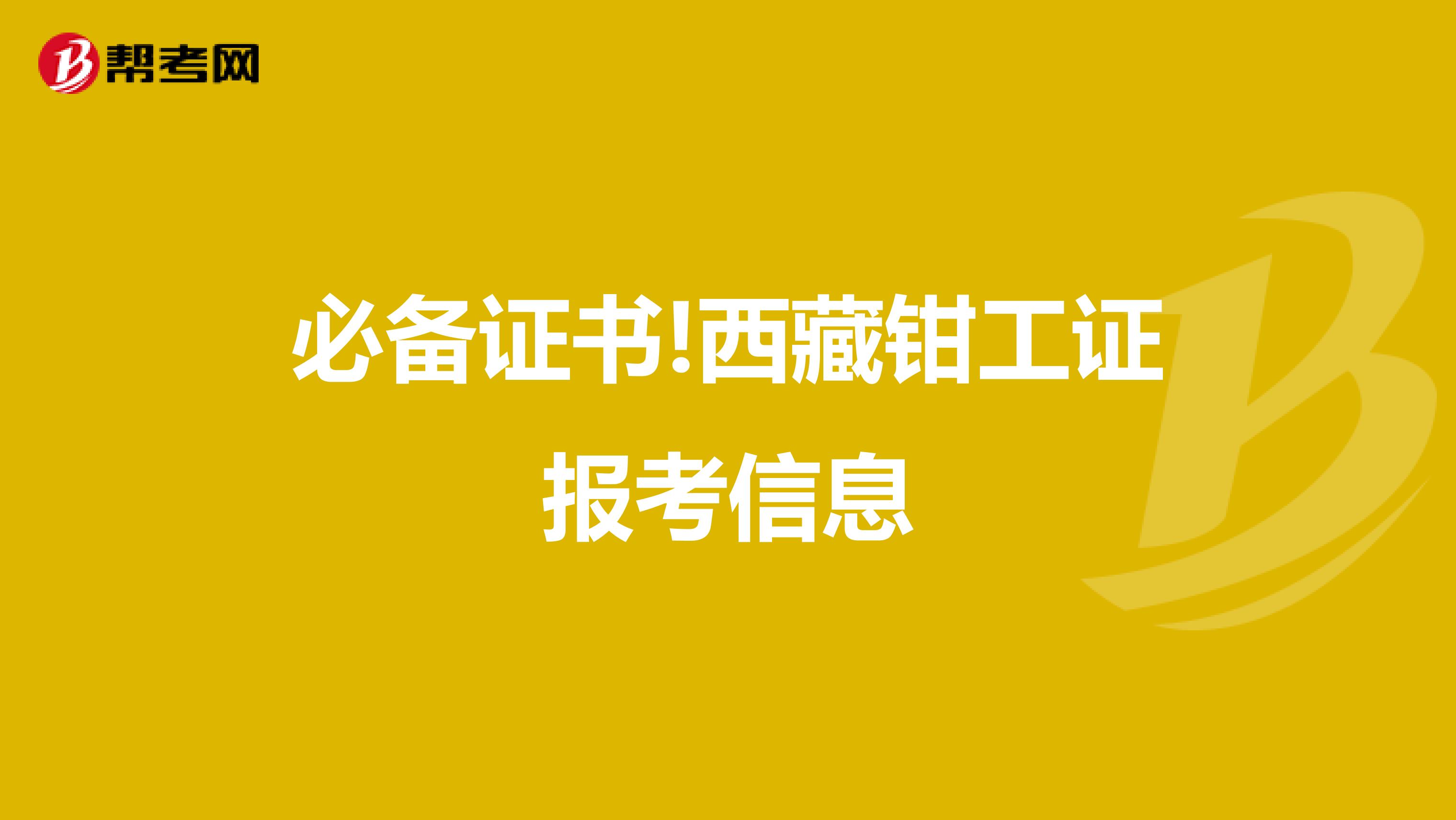 必备证书!西藏钳工证报考信息