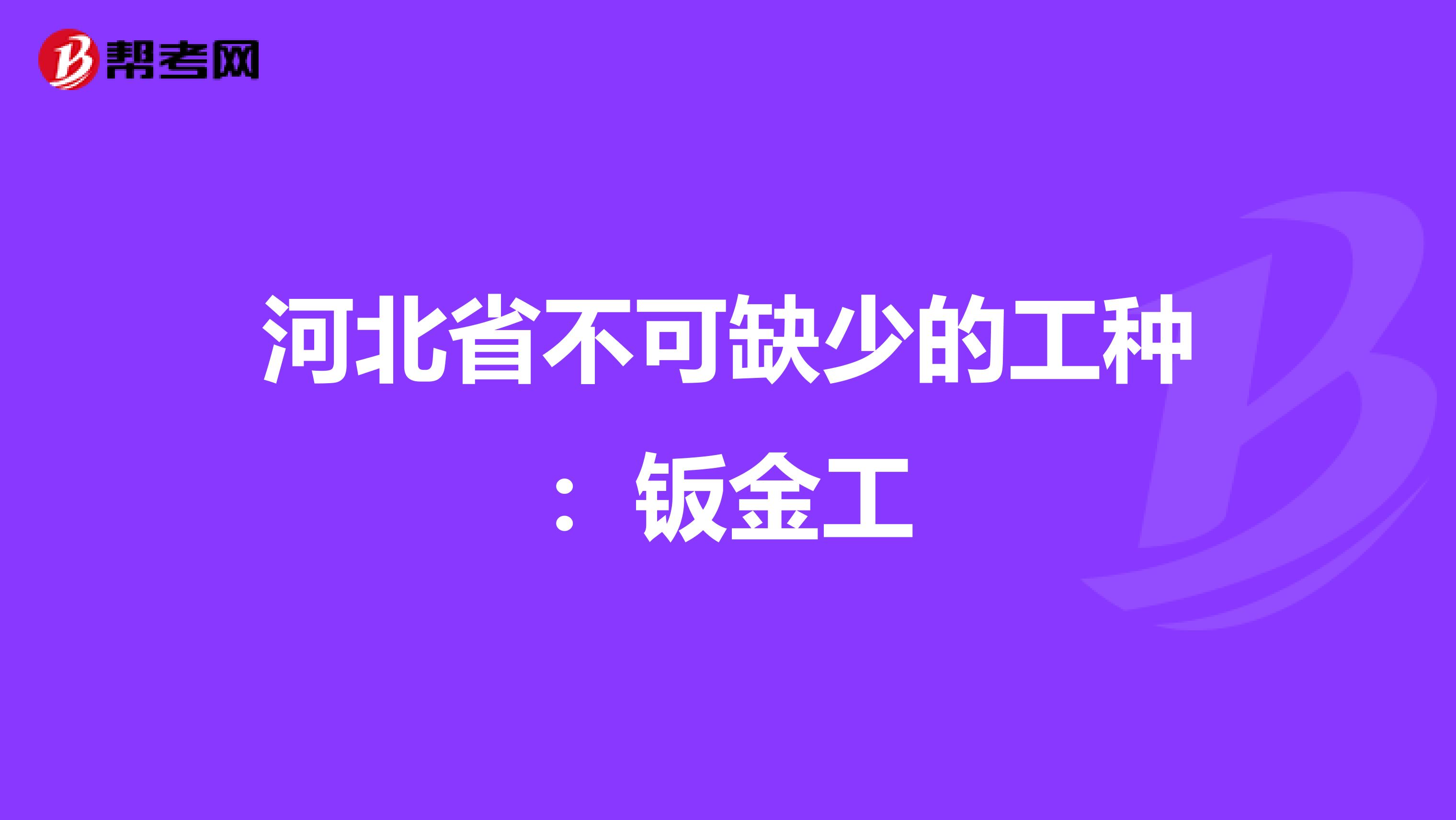 河北省不可缺少的工种：钣金工