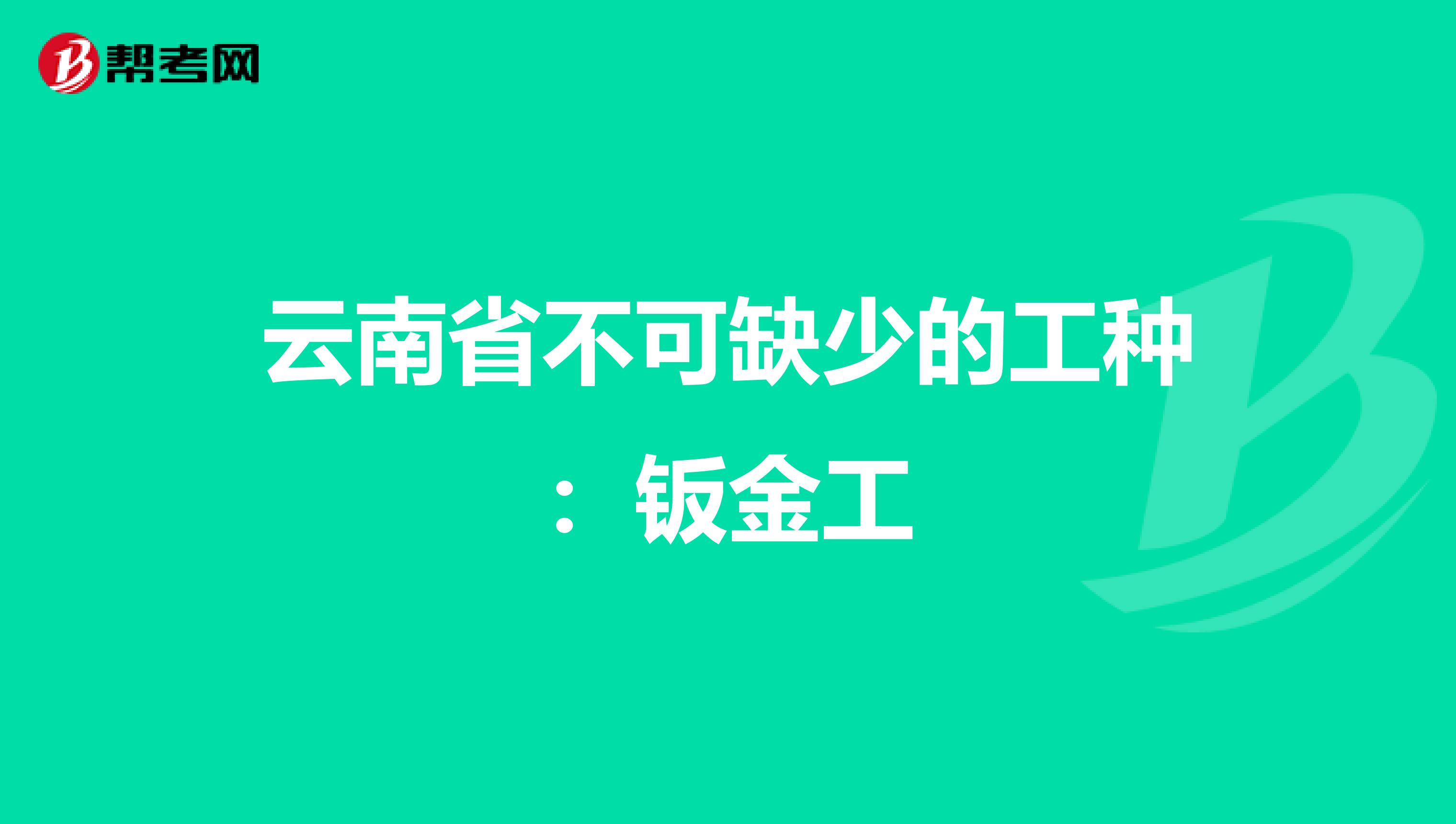 云南省不可缺少的工种：钣金工