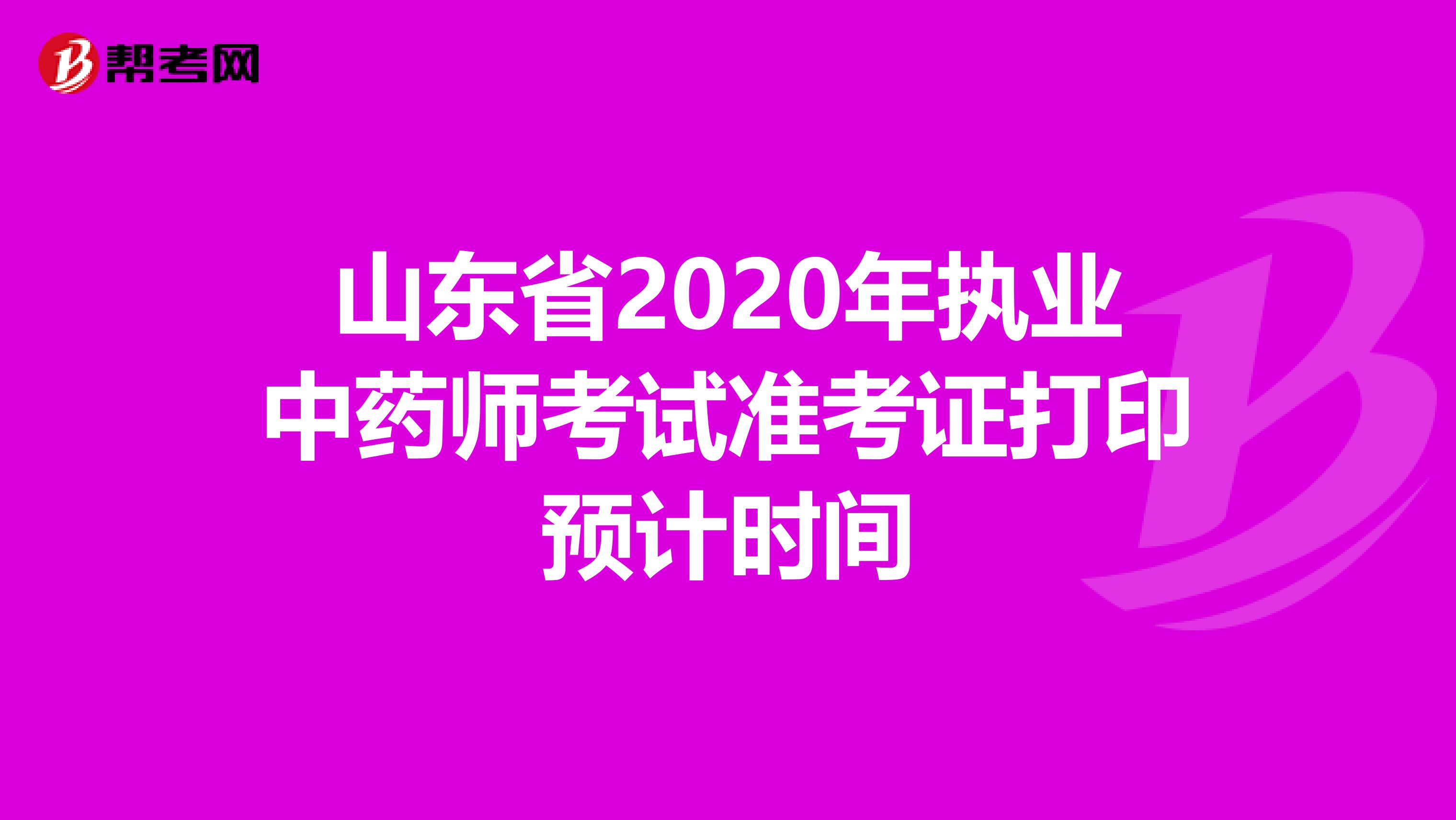 山东省2020年执业中药师考试准考证打印预计时间