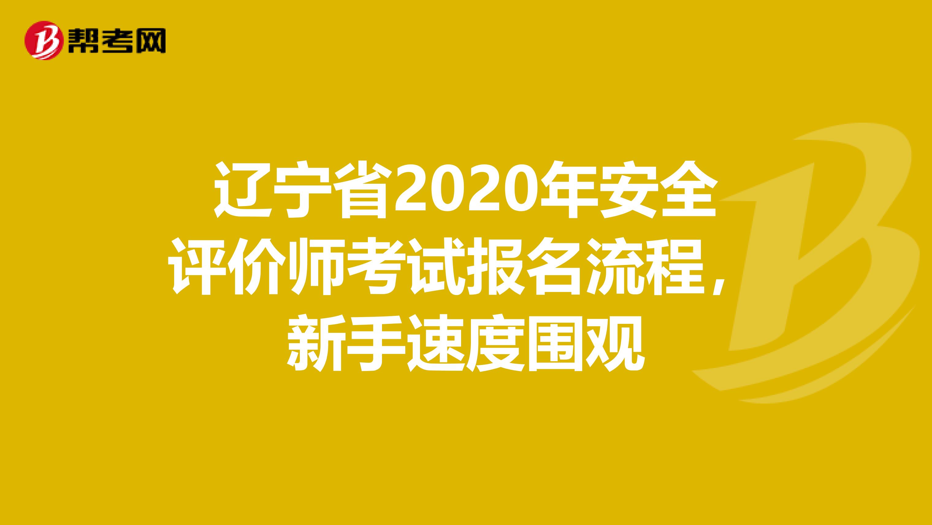 辽宁省2020年安全评价师考试报名流程，新手速度围观