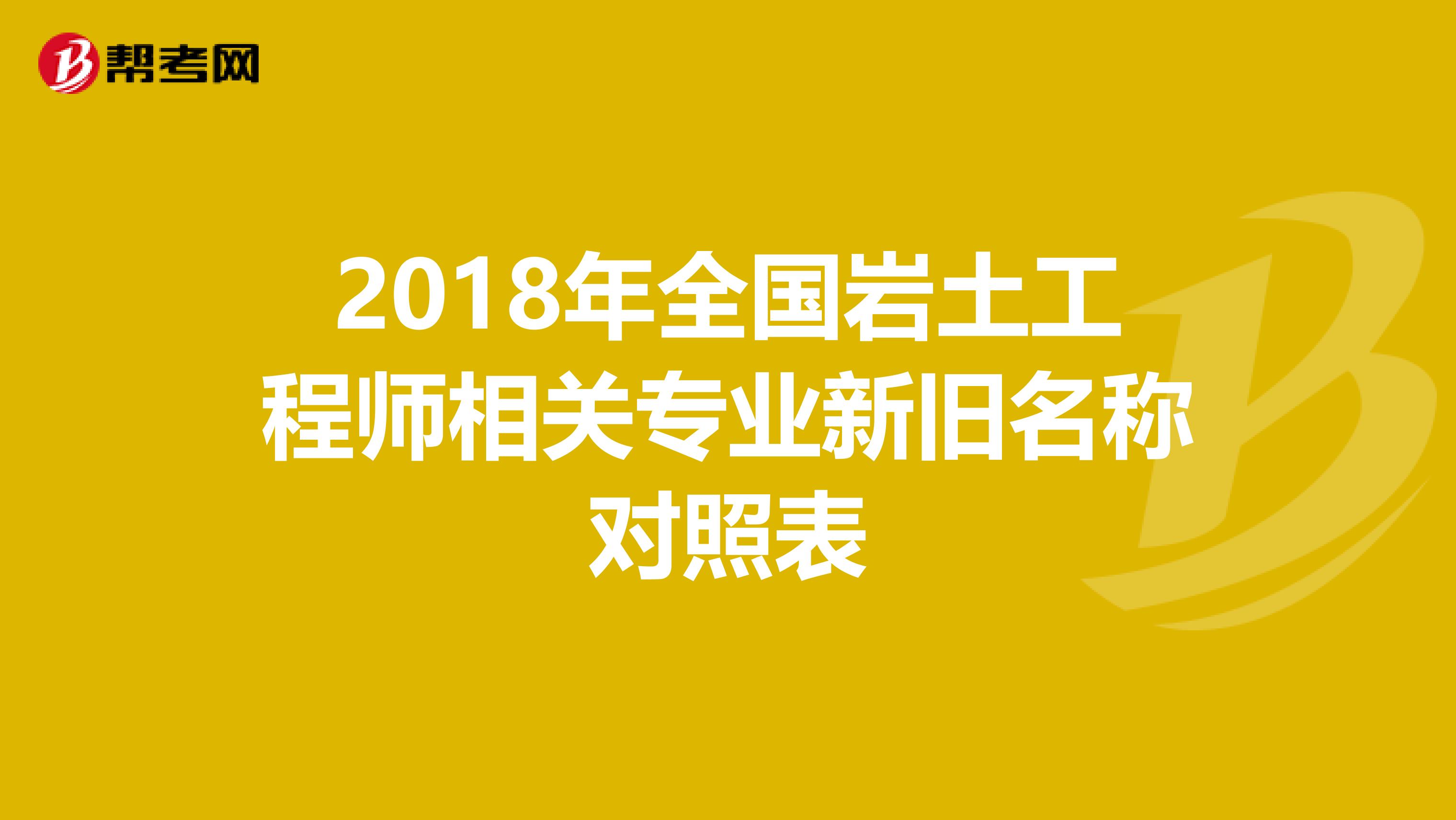 2018年全国岩土工程师相关专业新旧名称对照表