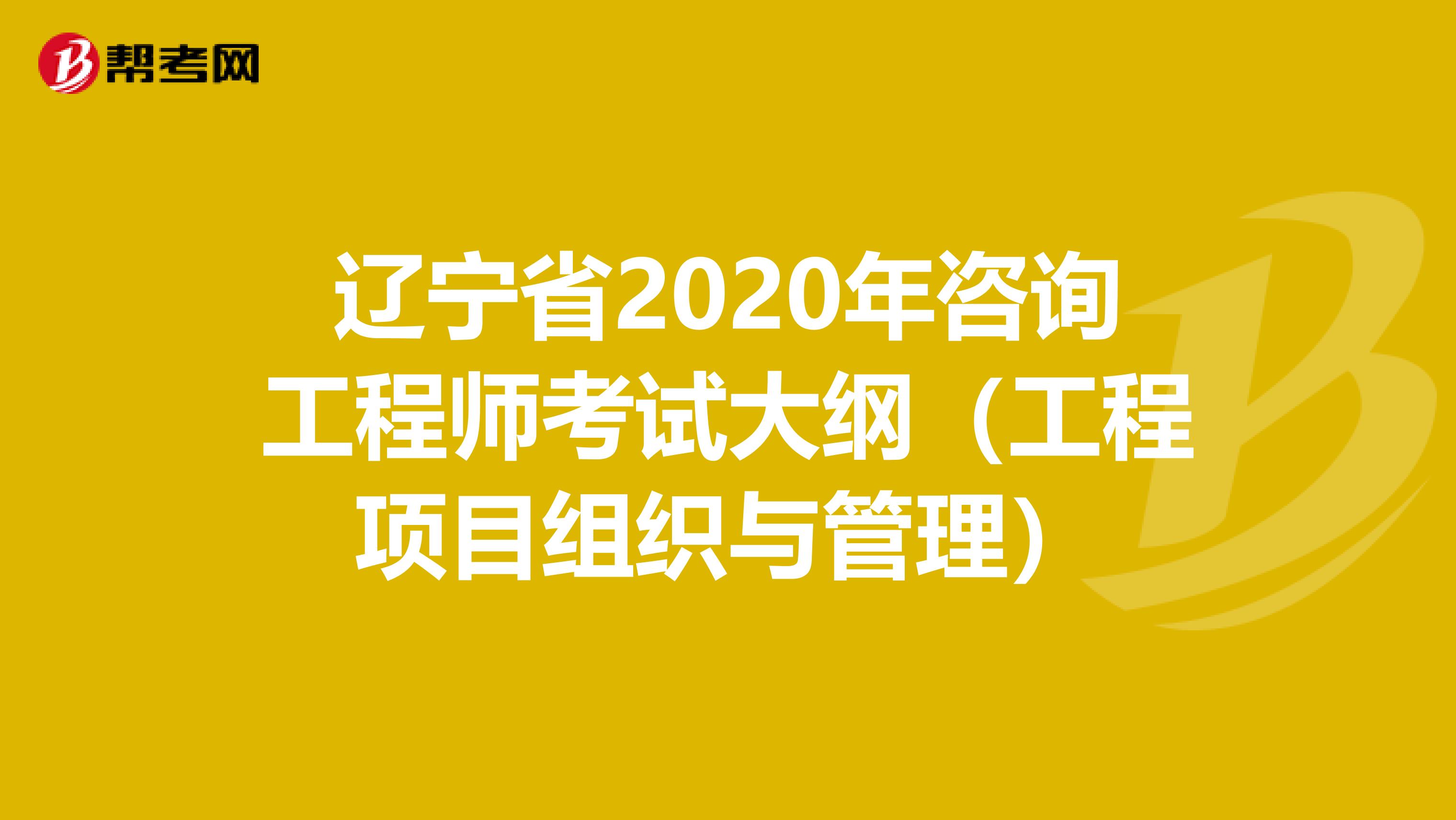 辽宁省2020年咨询工程师考试大纲（工程项目组织与管理）