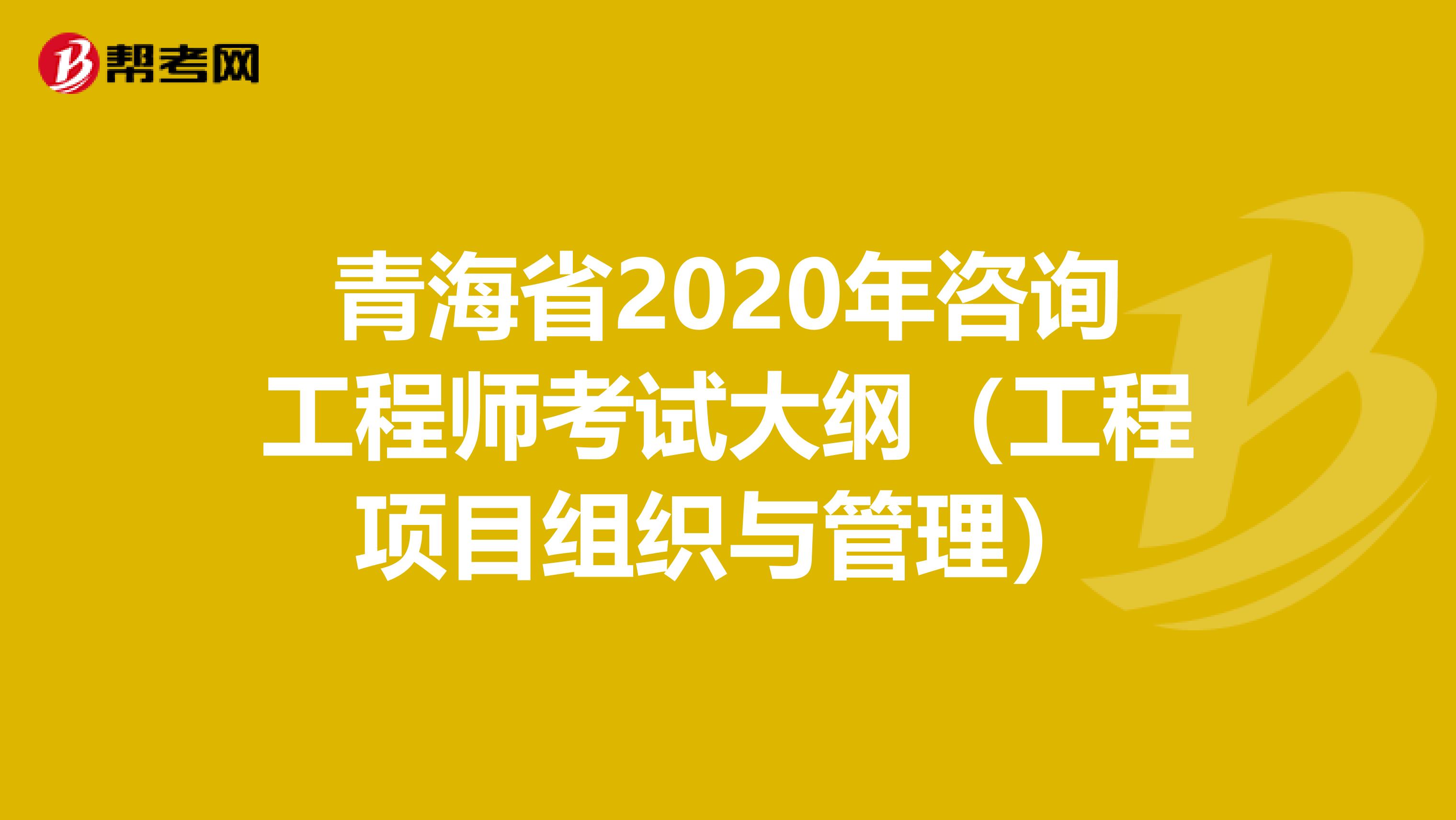 青海省2020年咨询工程师考试大纲（工程项目组织与管理）