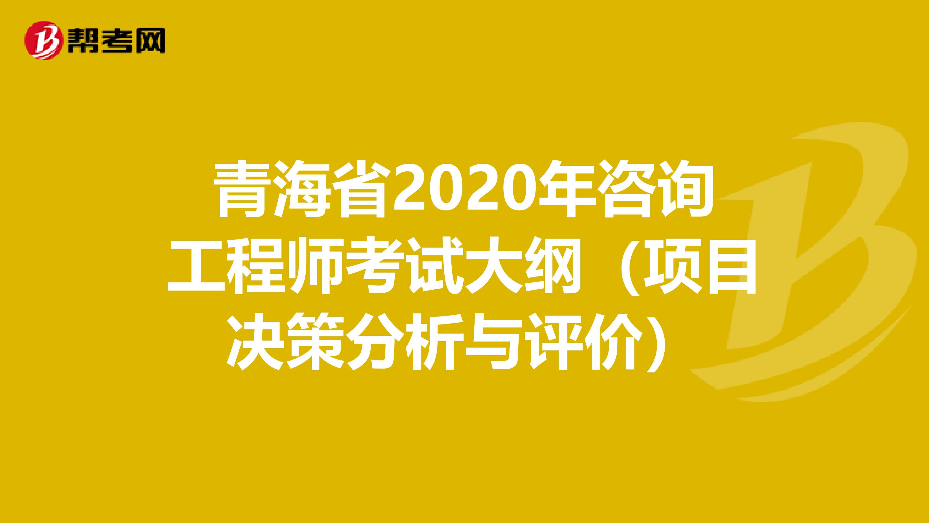 青海省2020年咨询工程师考试大纲（项目决策分析与评价）