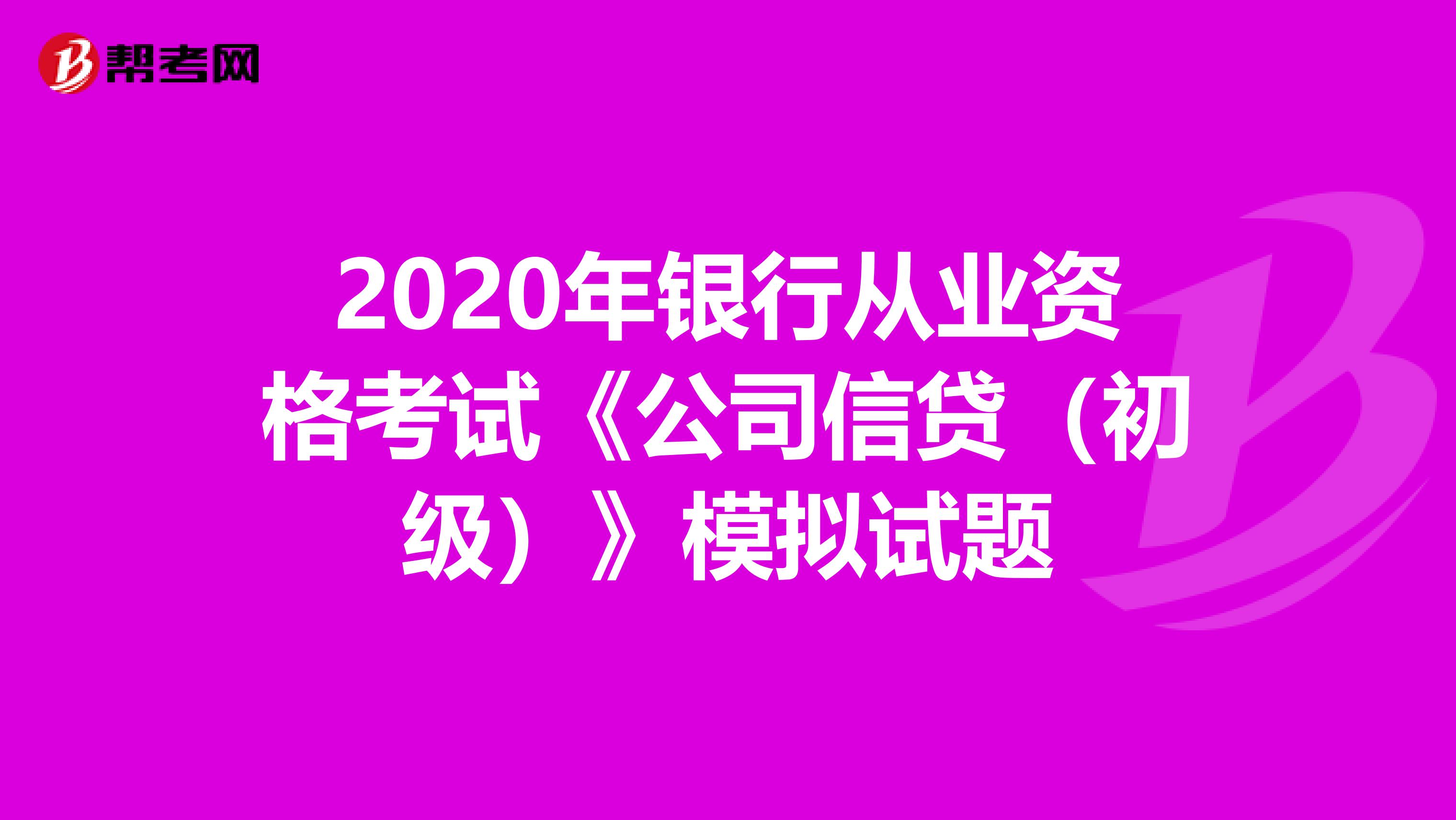 2020年银行从业资格考试《公司信贷（初级）》模拟试题