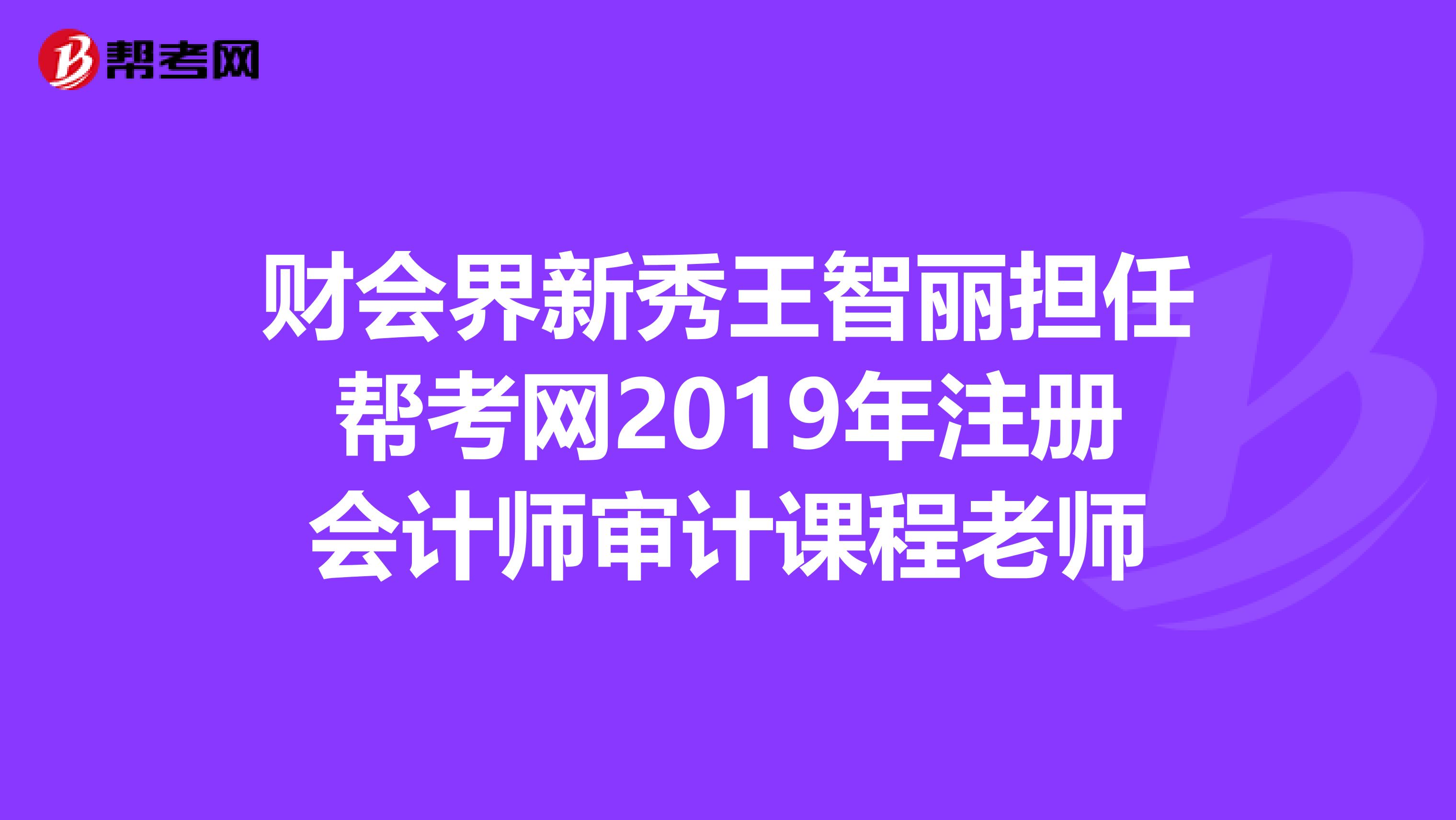 财会界新秀王智丽担任帮考网2019年注册会计师审计课程老师