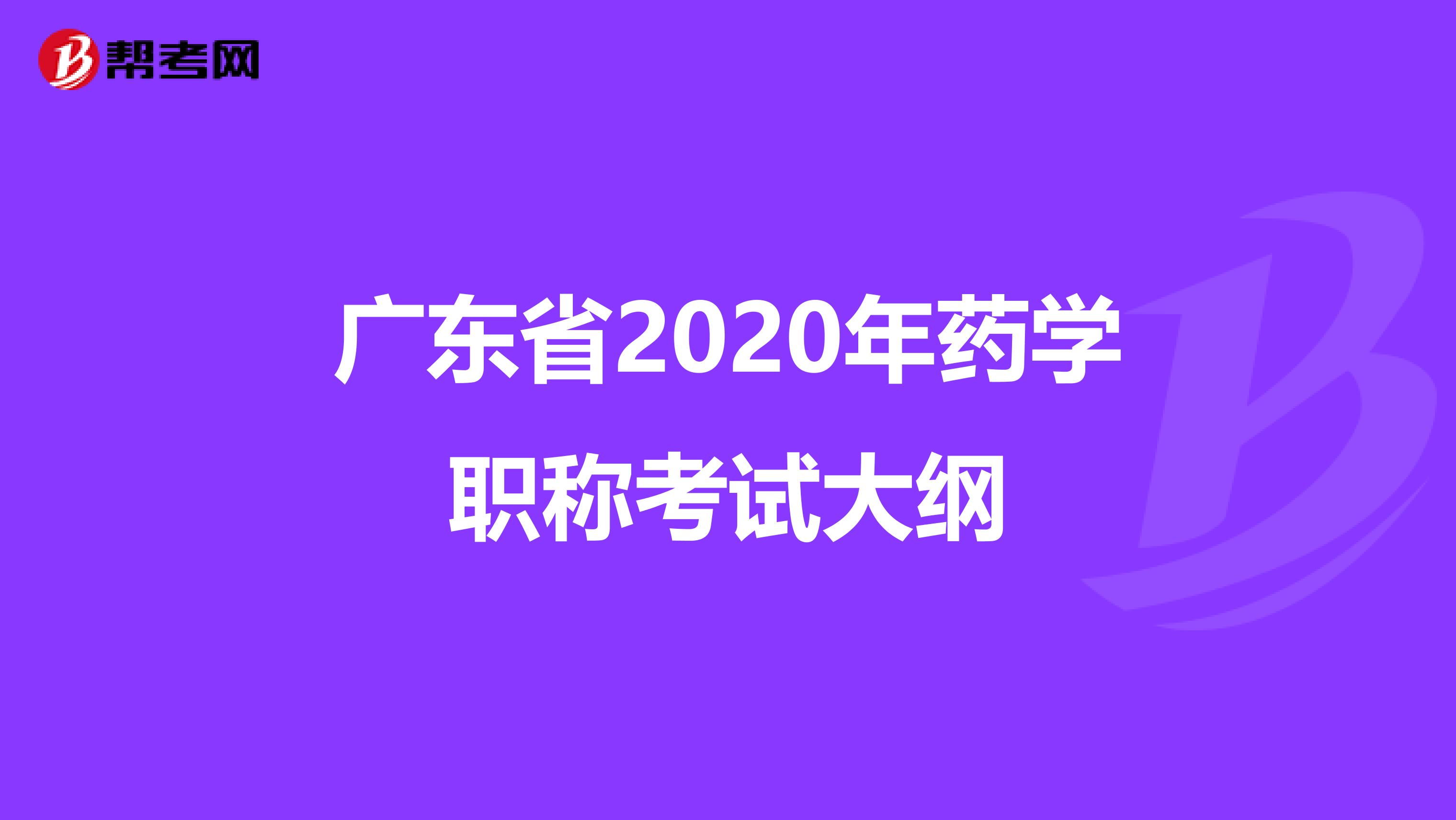 广东省2020年药学职称考试大纲