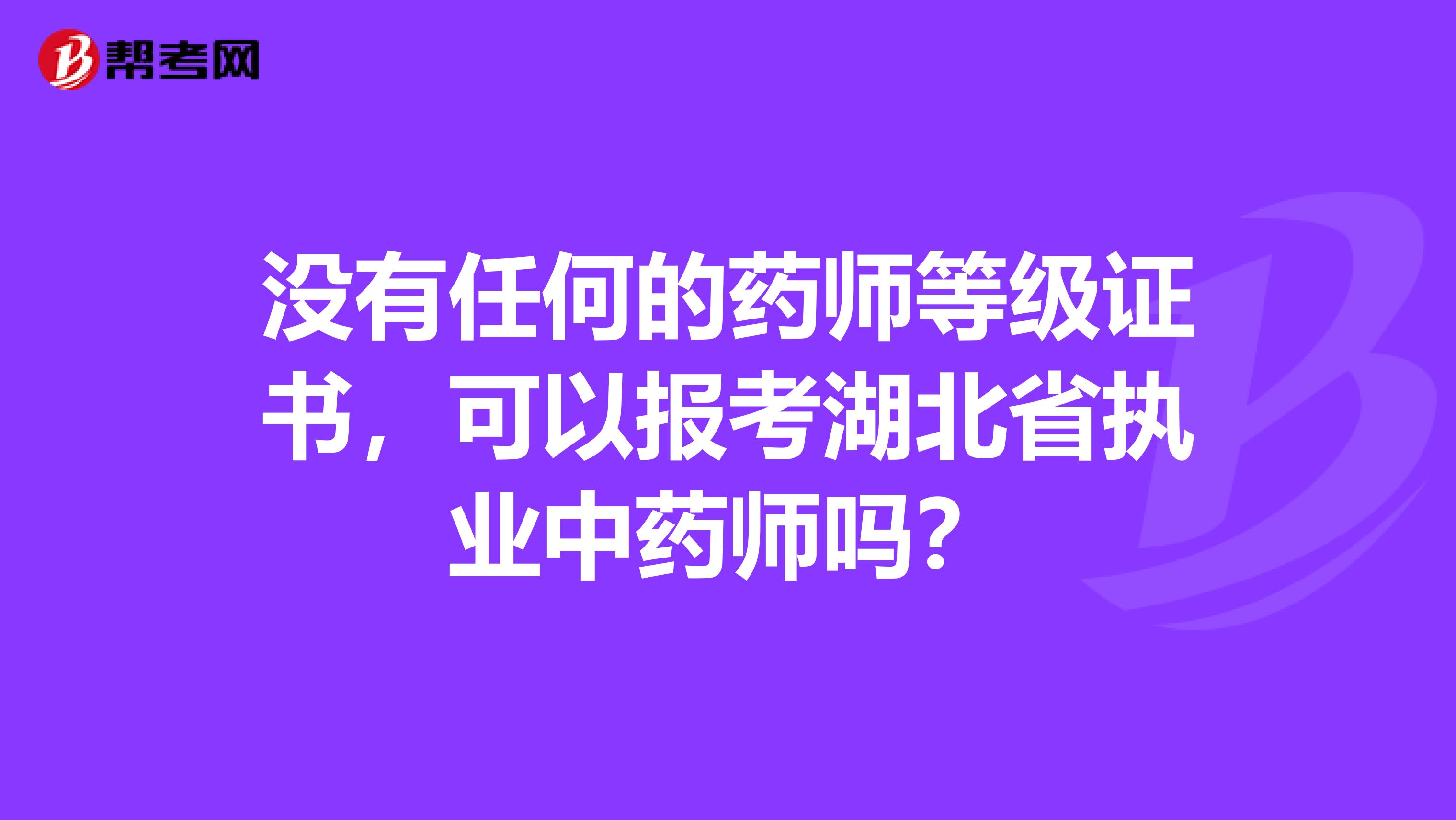 没有任何的药师等级证书，可以报考湖北省执业中药师吗？