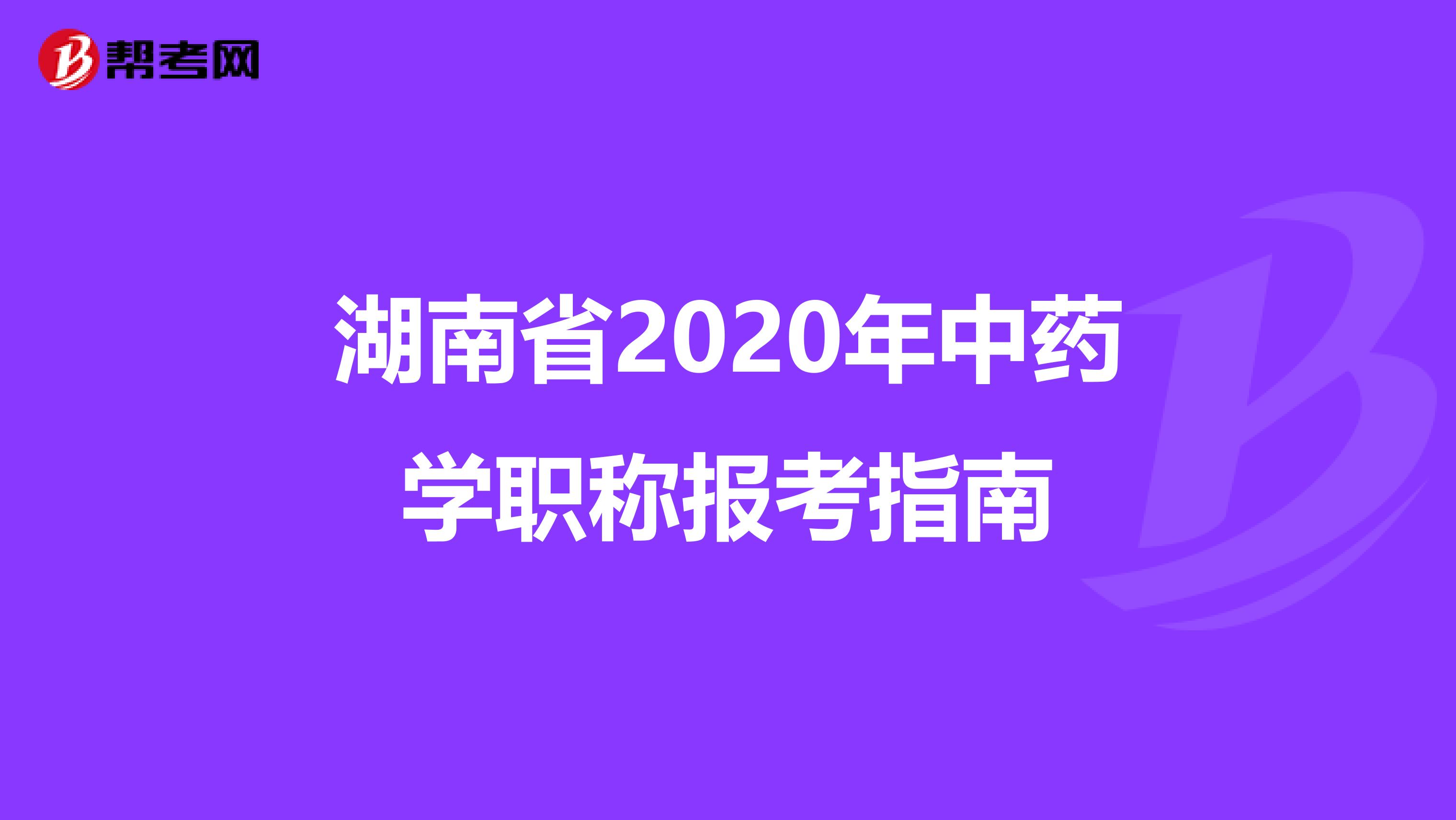 湖南省2020年中药学职称报考指南