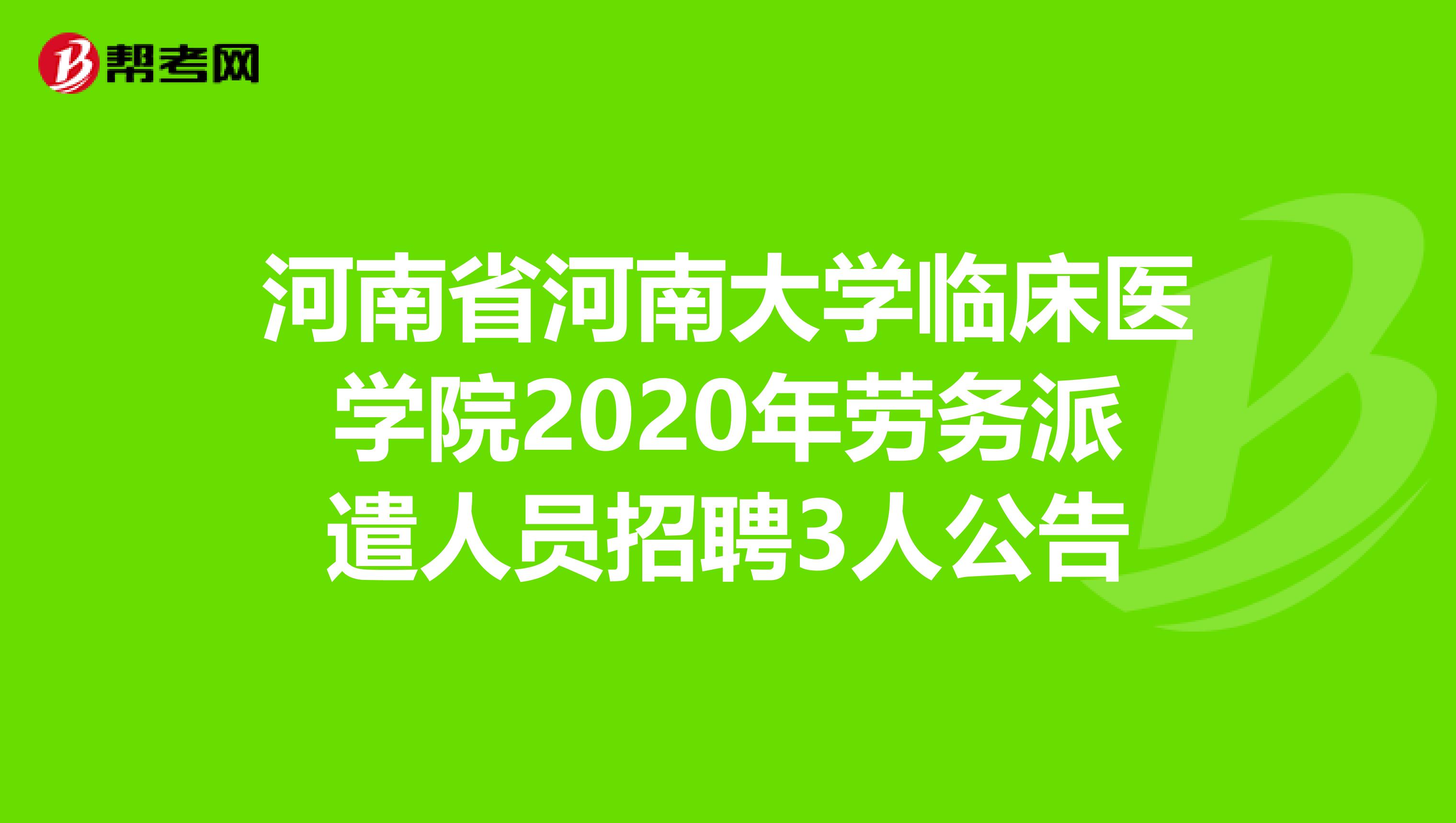 河南省河南大学临床医学院2020年劳务派遣人员招聘3人公告