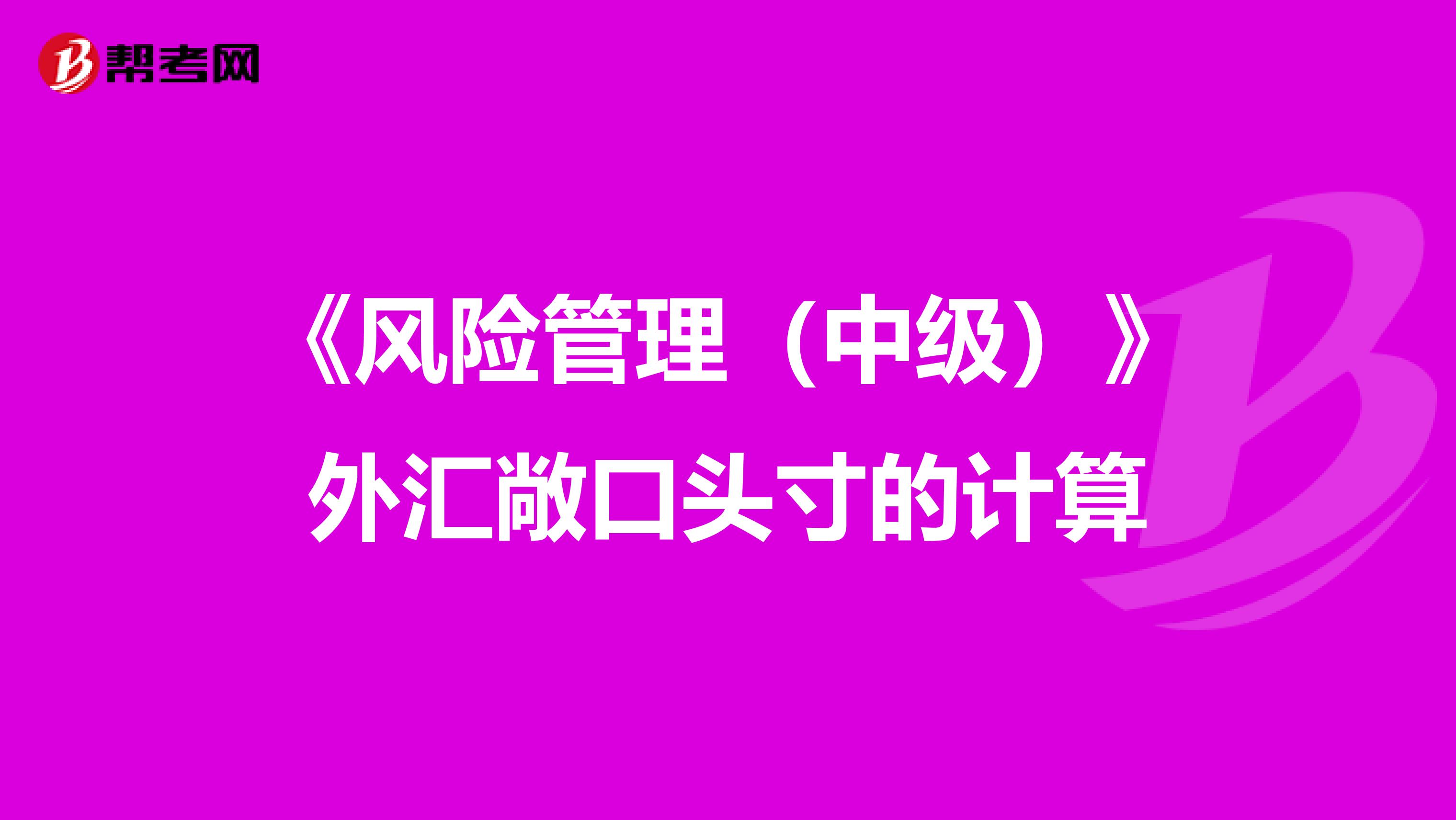 《风险管理（中级）》外汇敞口头寸的计算