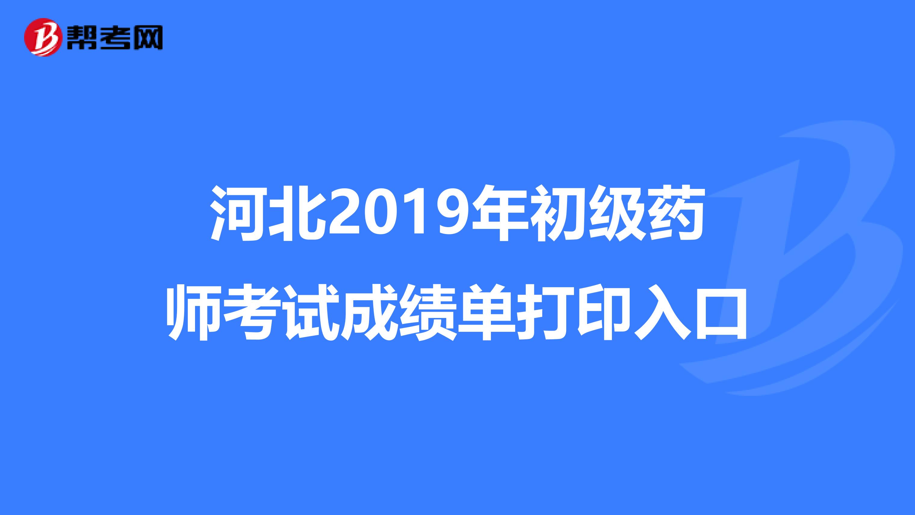 河北2019年初级药师考试成绩单打印入口