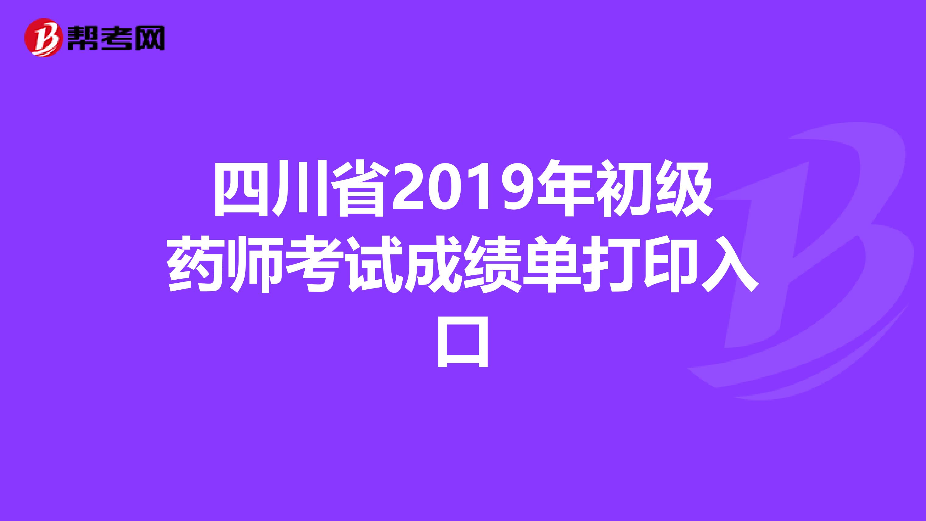 四川省2019年初级药师考试成绩单打印入口