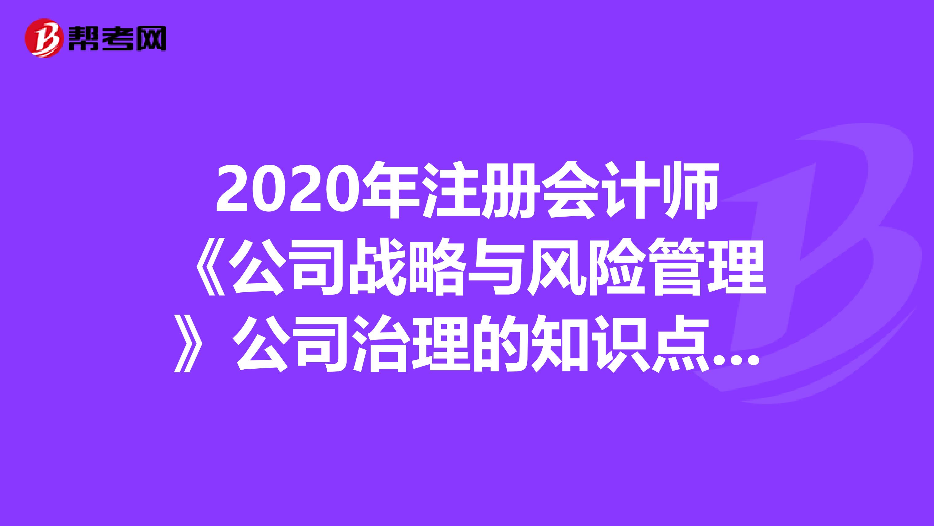 2020年注册会计师《公司战略与风险管理》公司治理的知识点汇总