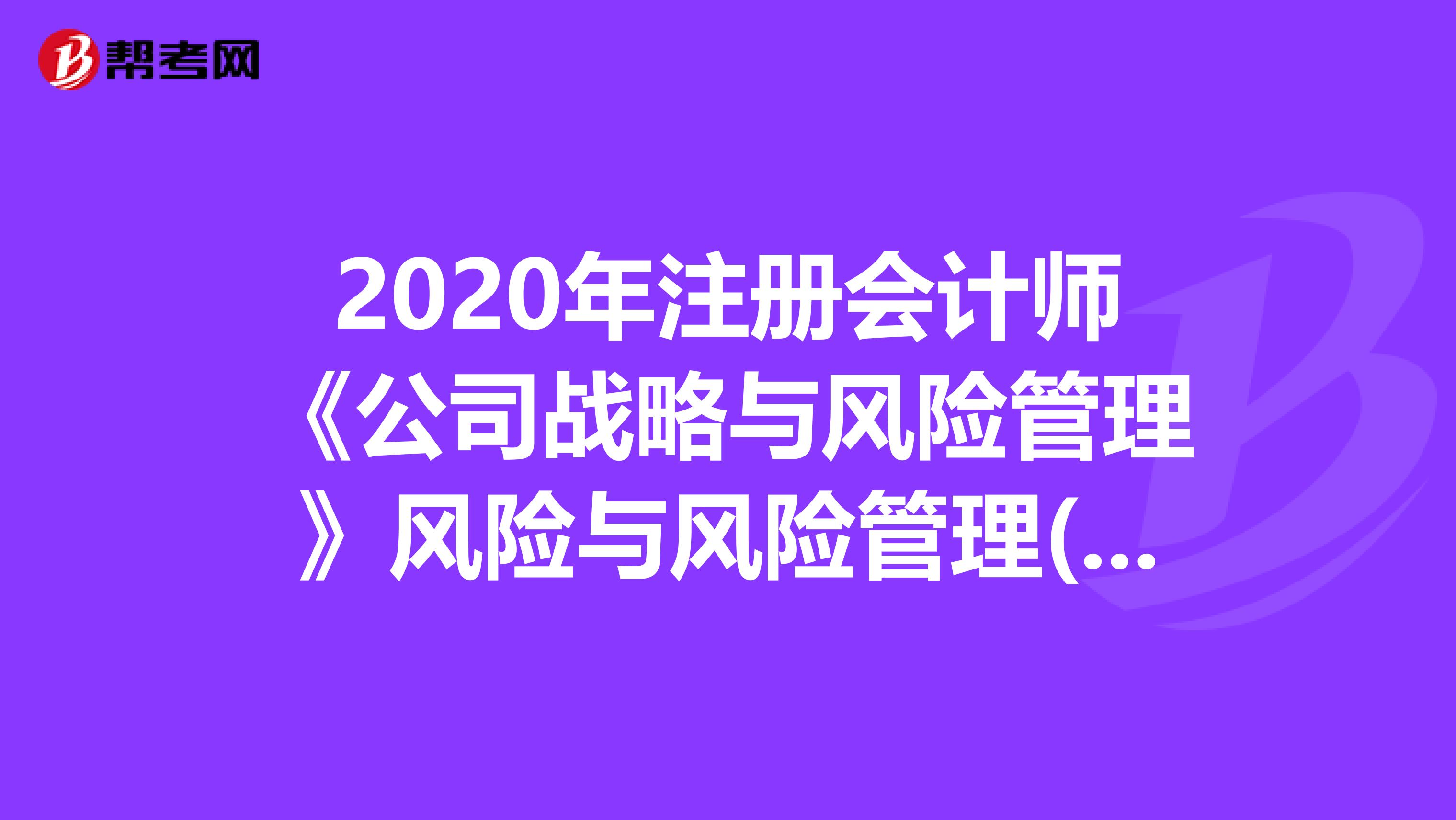 2020年注册会计师《公司战略与风险管理》风险与风险管理(2)的知识点汇总