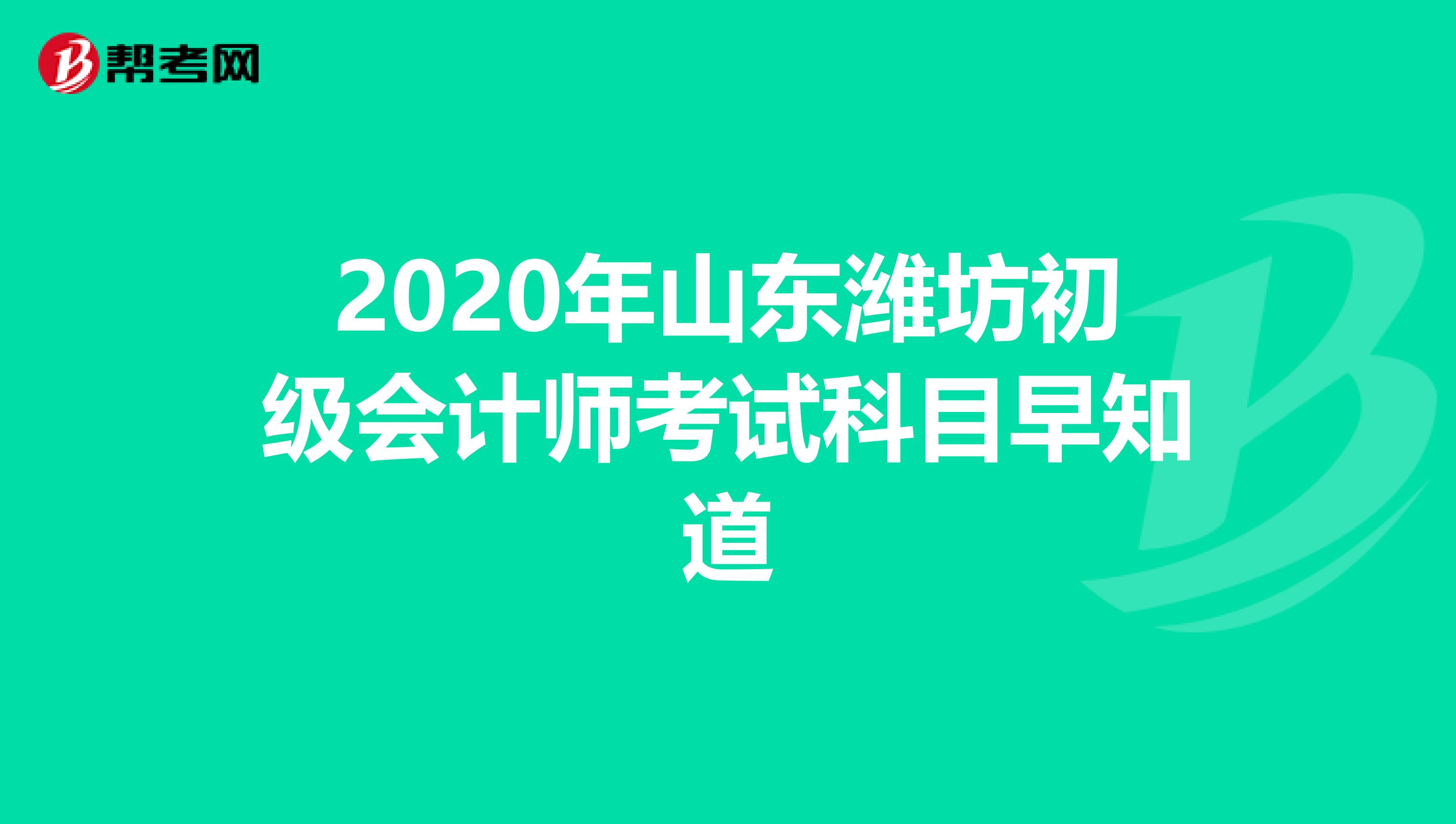 2020年山东潍坊初级会计师考试科目早知道