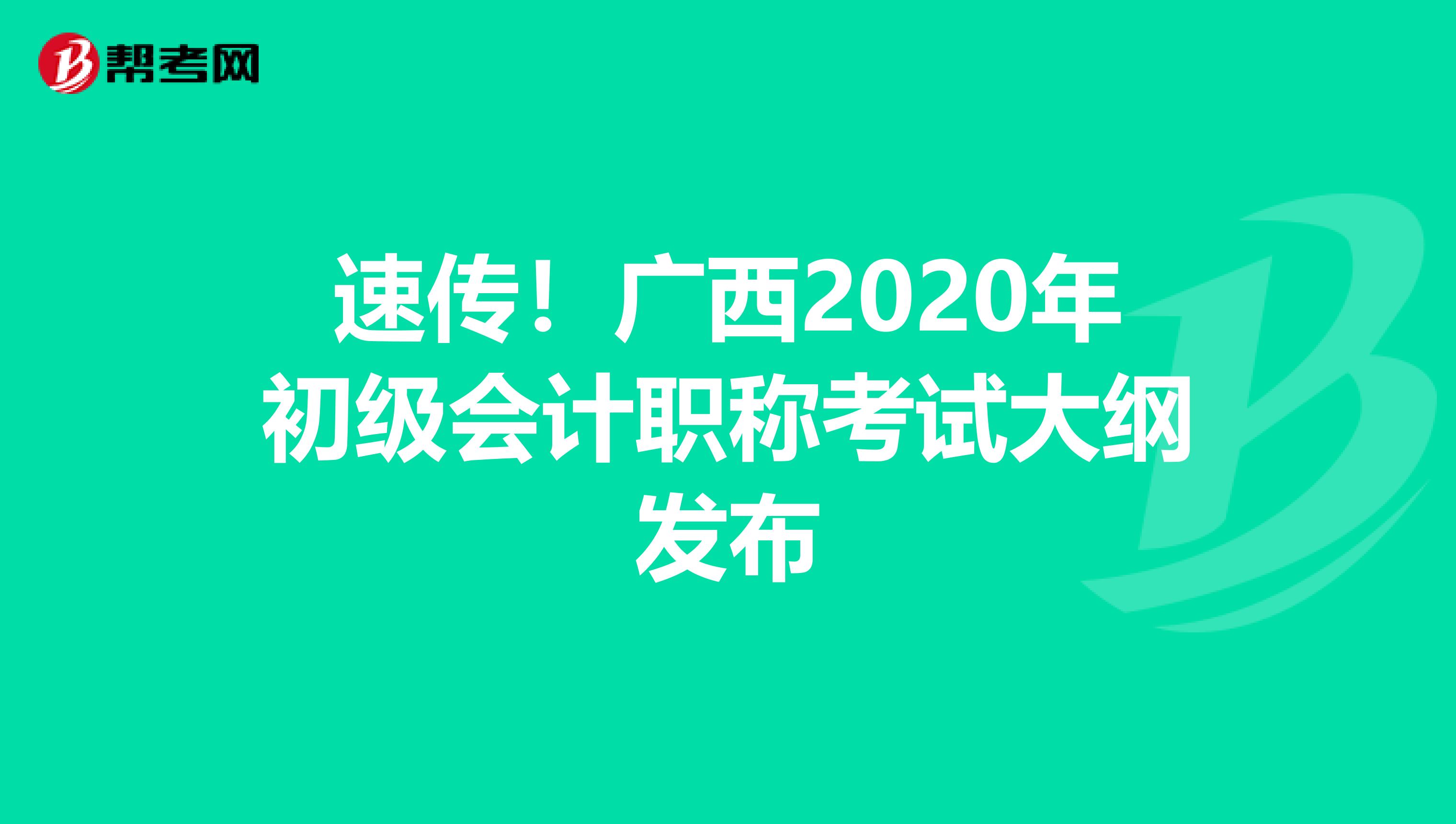 速传！广西2020年初级会计职称考试大纲发布