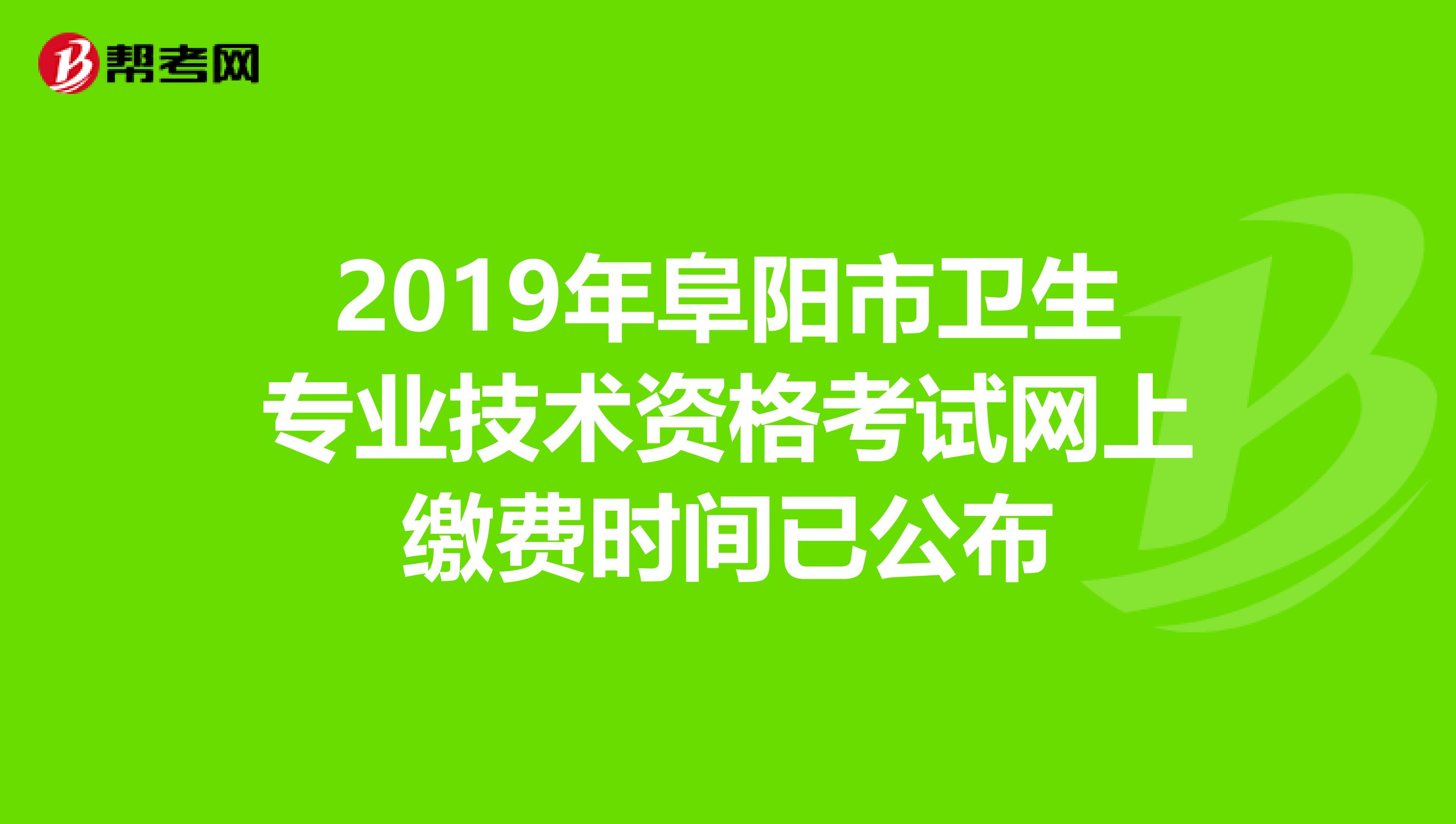 2019年阜阳市卫生专业技术资格考试网上缴费时间已公布