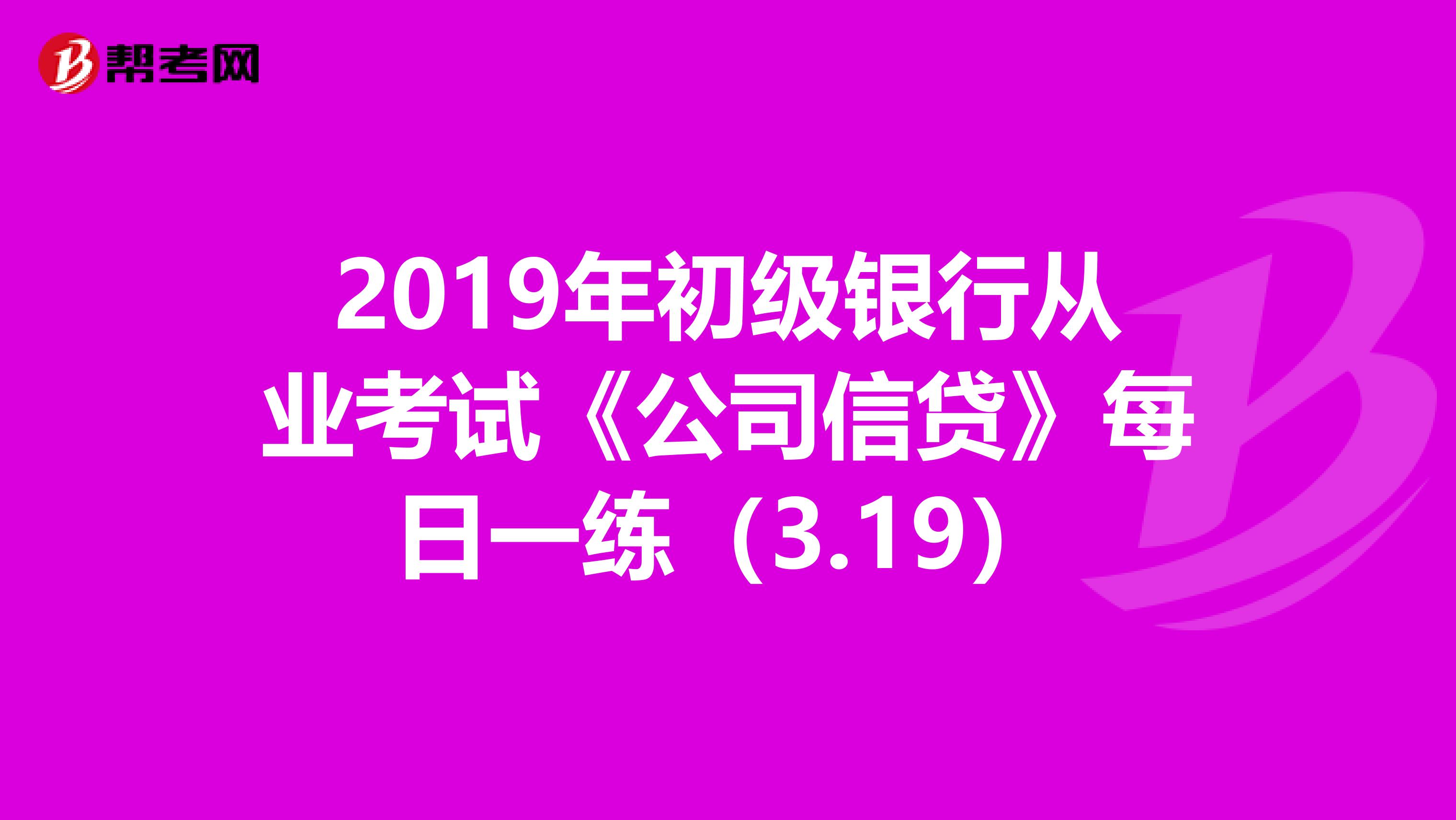 2019年初级银行从业考试《公司信贷》每日一练（3.19）