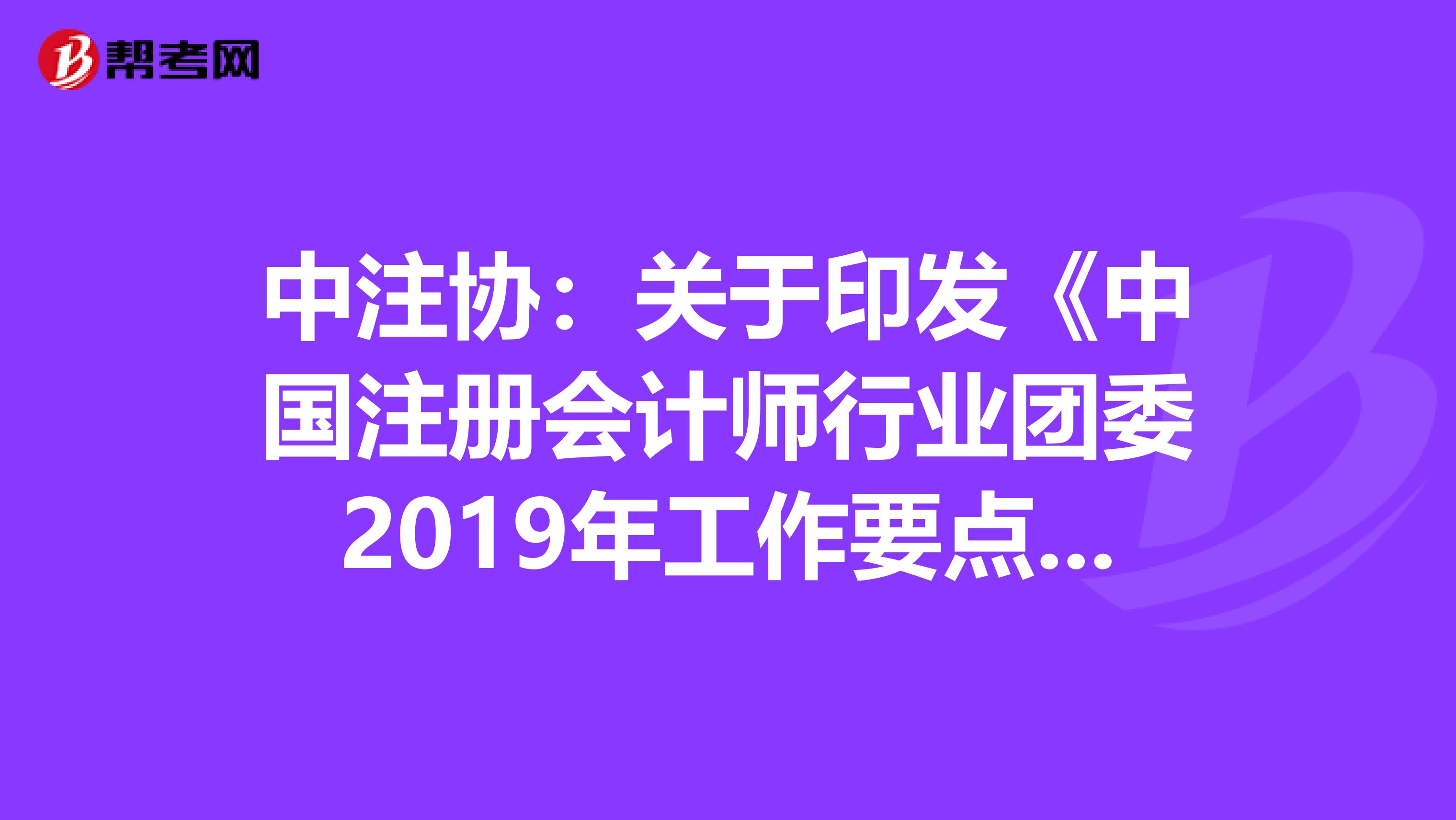 中注协：关于印发《中国注册会计师行业团委2019年工作要点》的通知